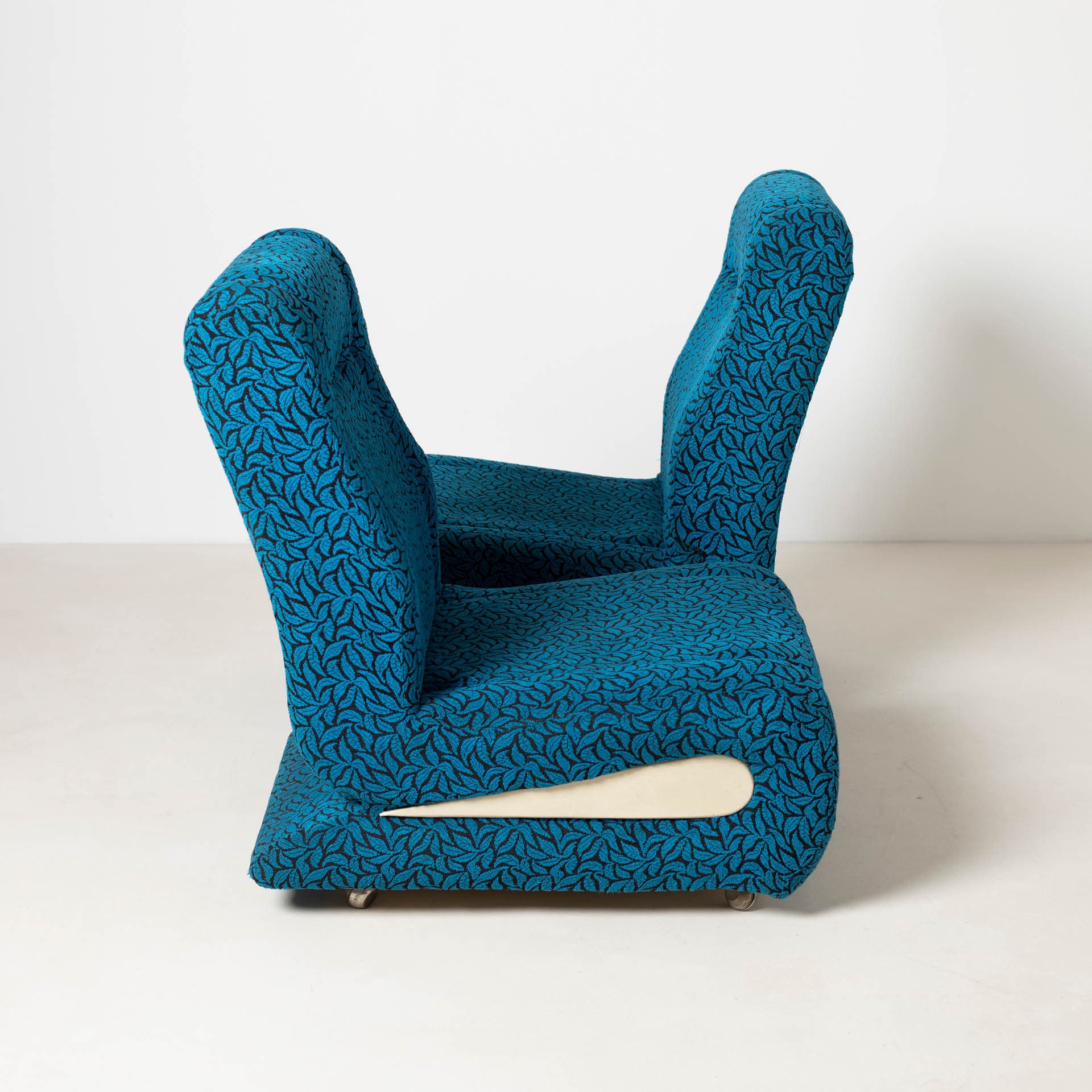 Set of Two Lounge Chairs Space Age, blue black fabric, cream plastic, metal, Czechoslovakia, 1970s - 300223