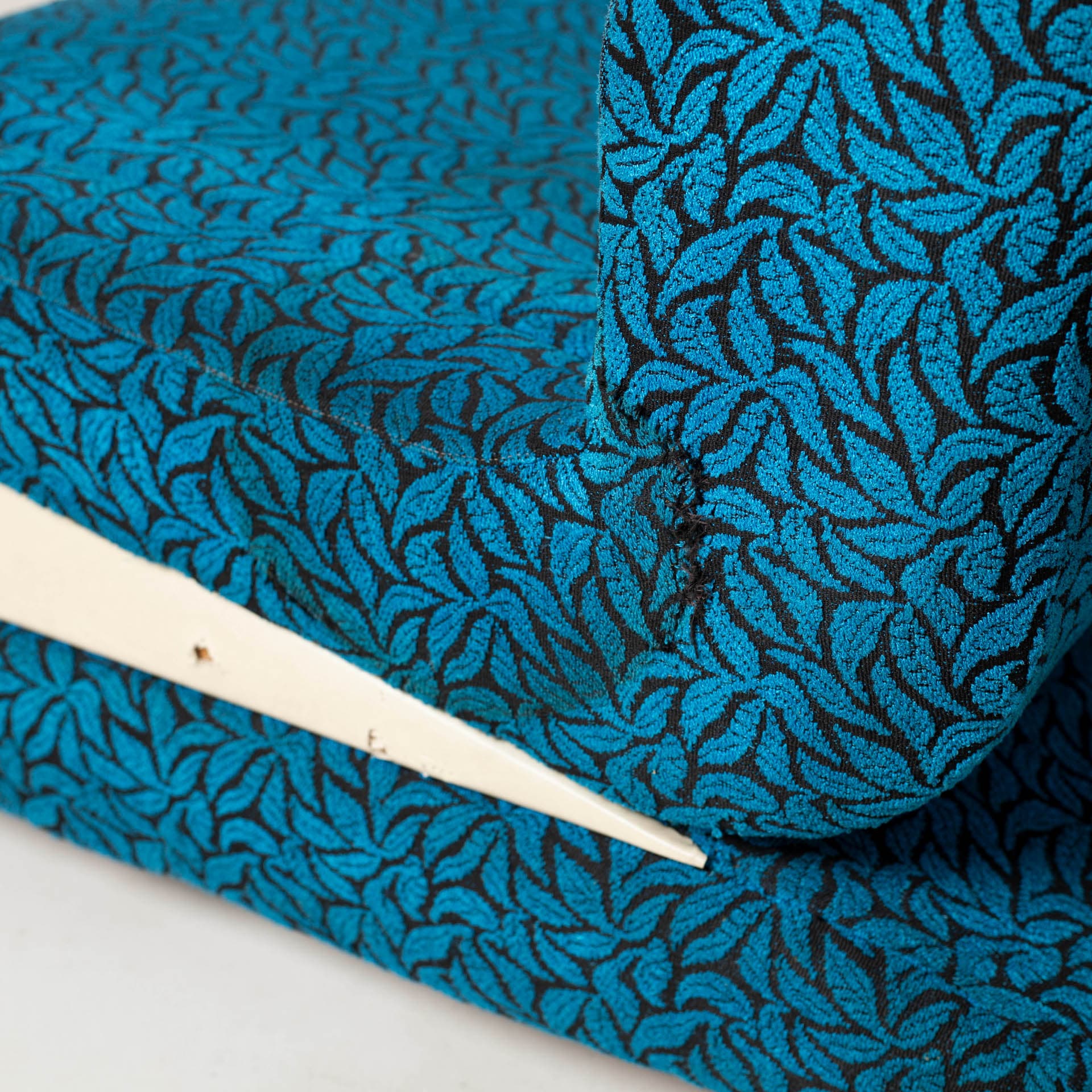 Set of Two Lounge Chairs Space Age, blue black fabric, cream plastic, metal, Czechoslovakia, 1970s - 300225