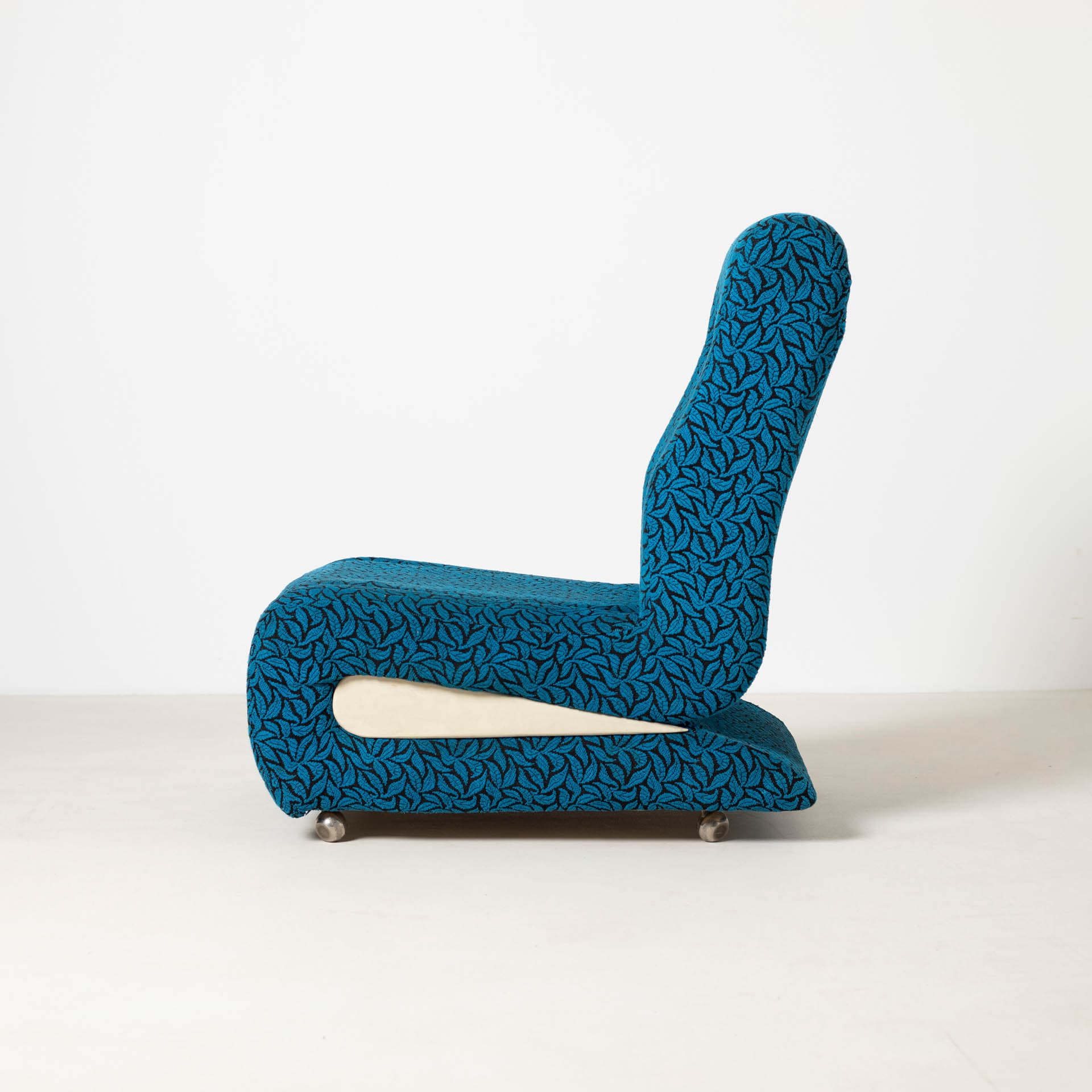 Set of Two Lounge Chairs Space Age, blue black fabric, cream plastic, metal, Czechoslovakia, 1970s - 300219