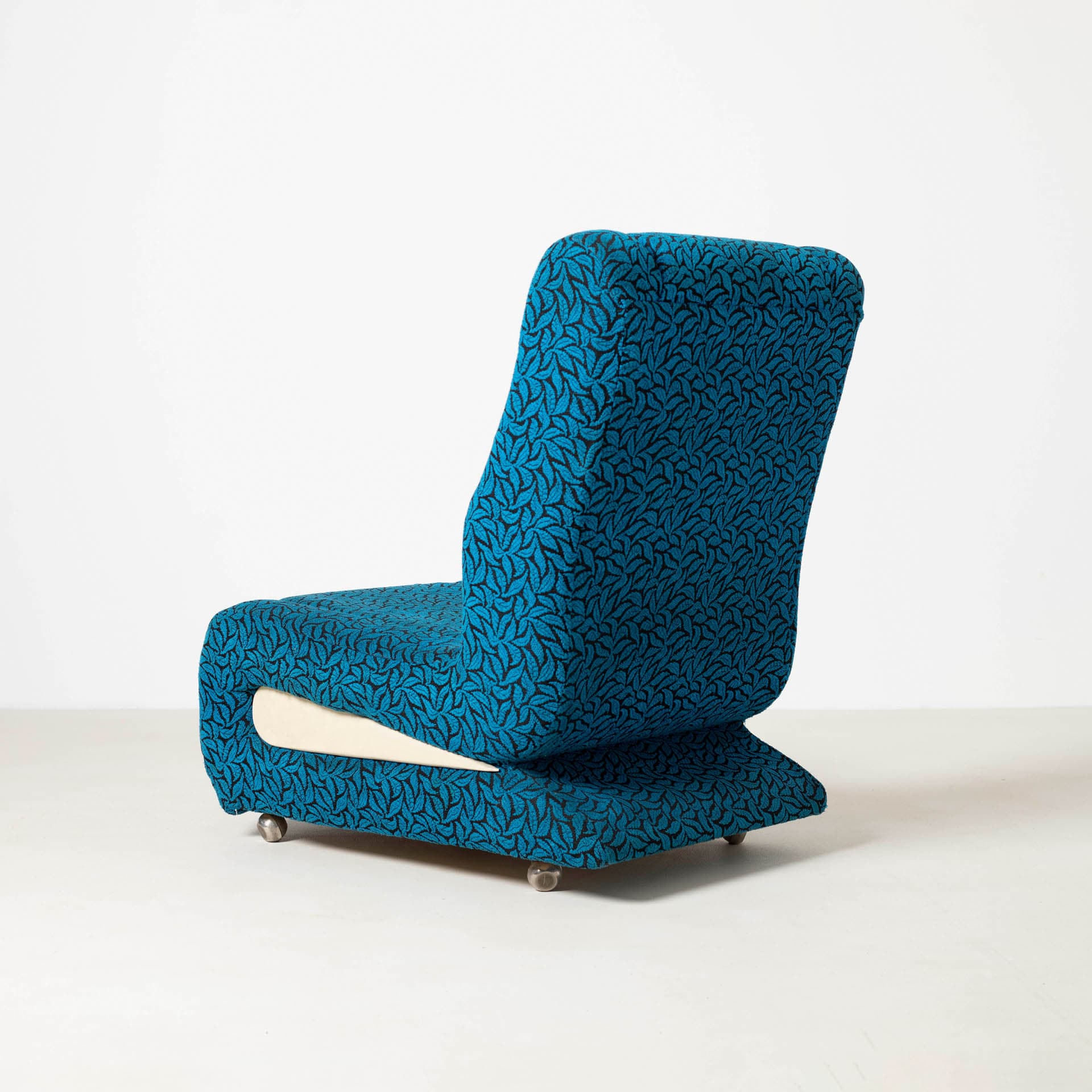 Set of Two Lounge Chairs Space Age, blue black fabric, cream plastic, metal, Czechoslovakia, 1970s - 300220