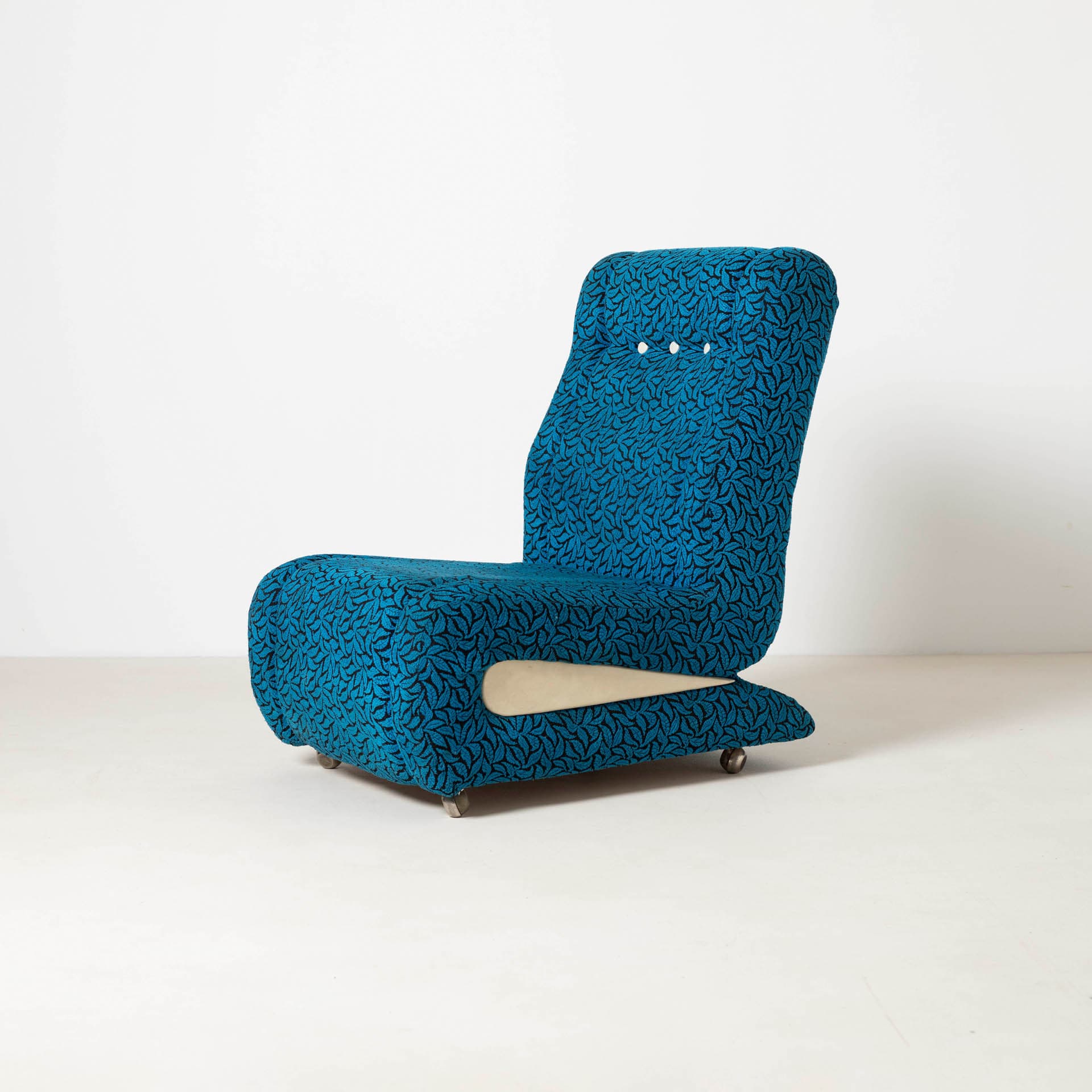 Set of Two Lounge Chairs Space Age, blue black fabric, cream plastic, metal, Czechoslovakia, 1970s - 300218