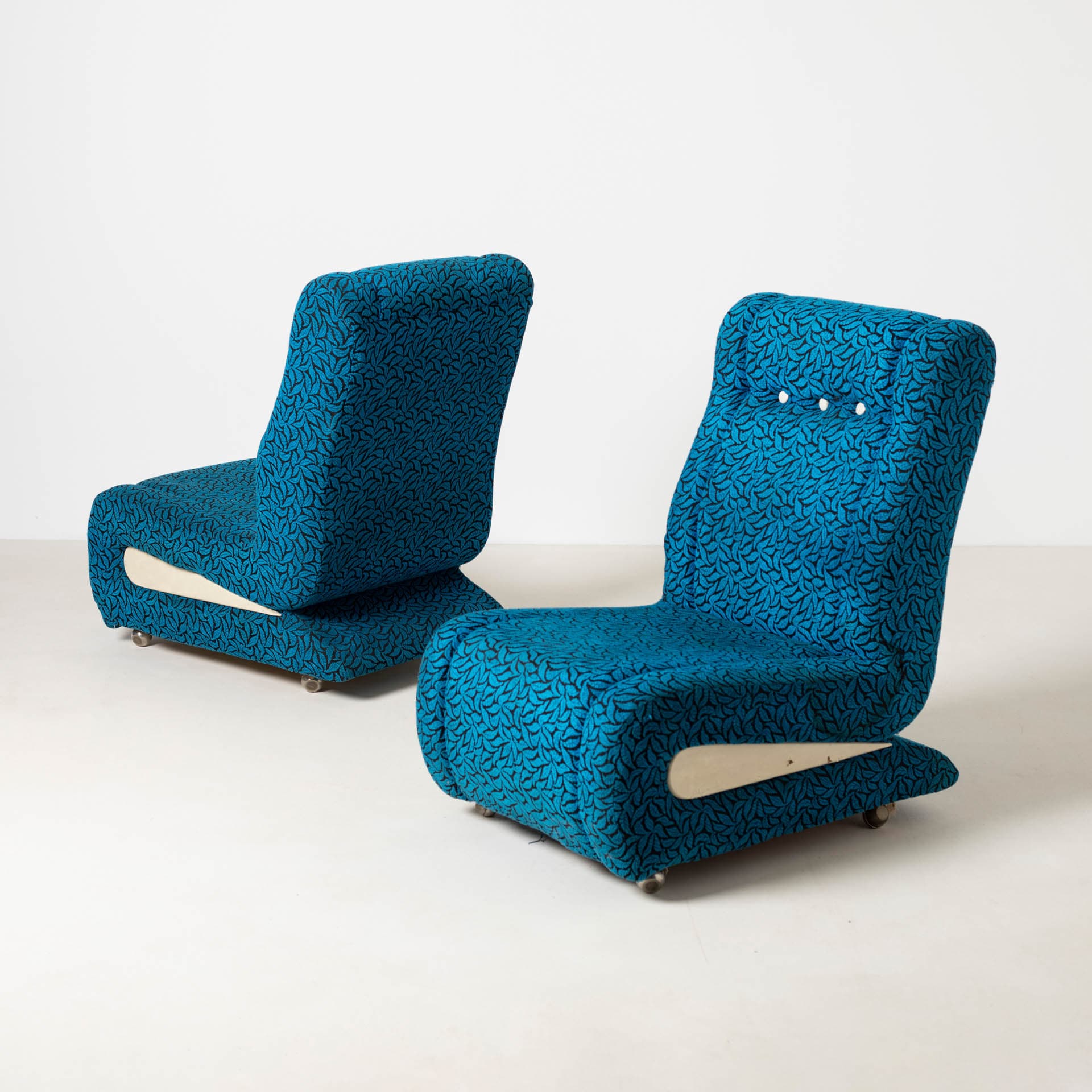 Set of Two Lounge Chairs Space Age, blue black fabric, cream plastic, metal, Czechoslovakia, 1970s - 300216