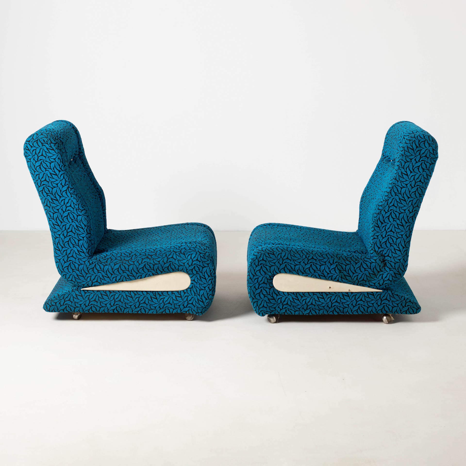 Set of Two Lounge Chairs Space Age, blue black fabric, cream plastic, metal, Czechoslovakia, 1970s - 300222