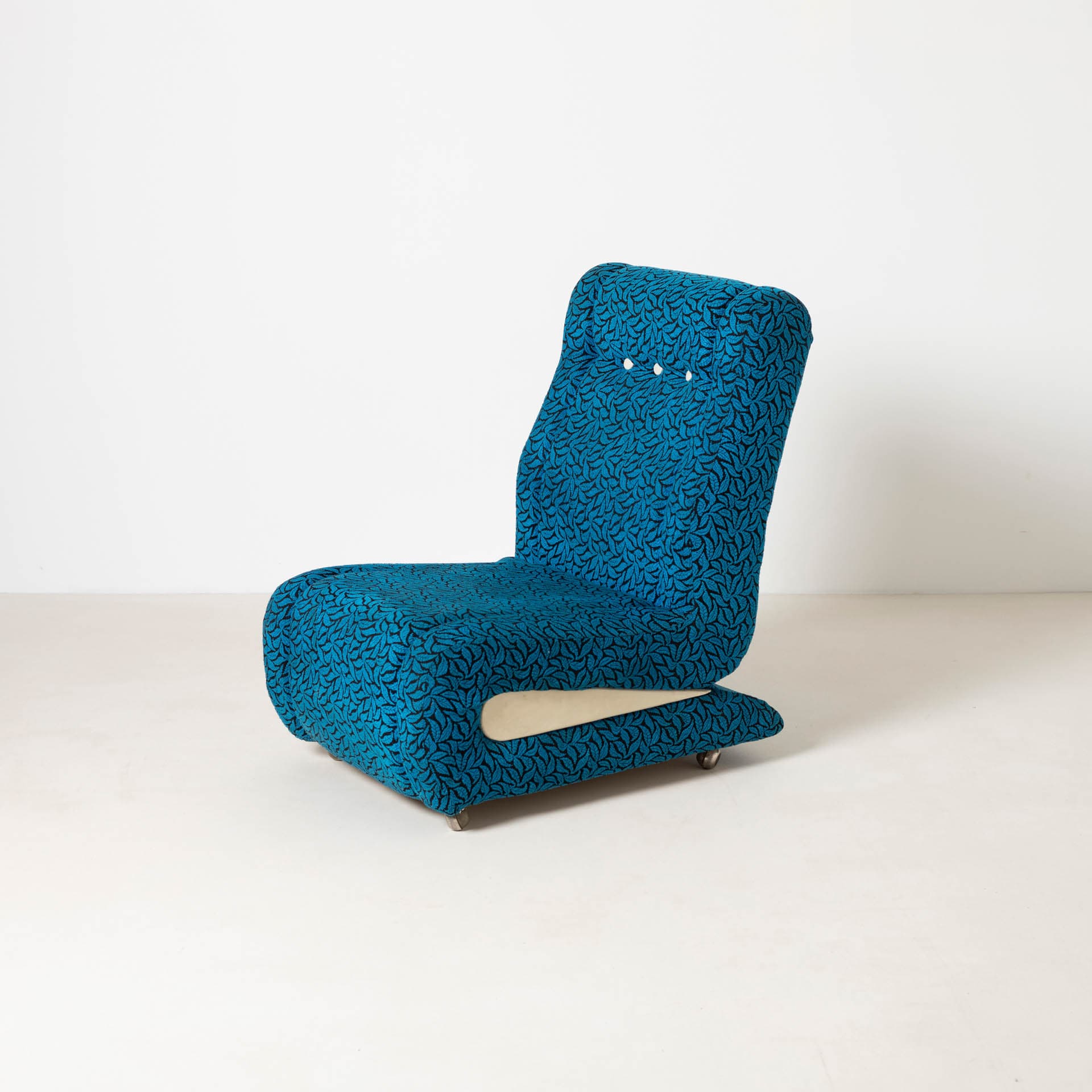 Set of Two Lounge Chairs Space Age, blue black fabric, cream plastic, metal, Czechoslovakia, 1970s - 300217