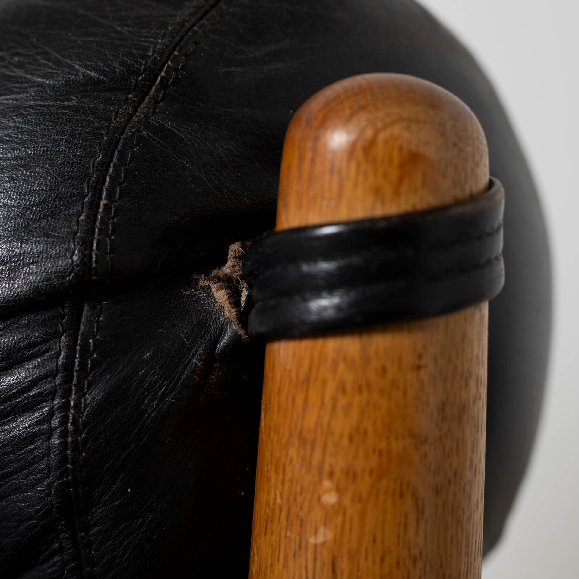 Lounge chair, brown oak, black leather, by E. Merthen, Ire Möbler, Sweden, 1960s. - 300238