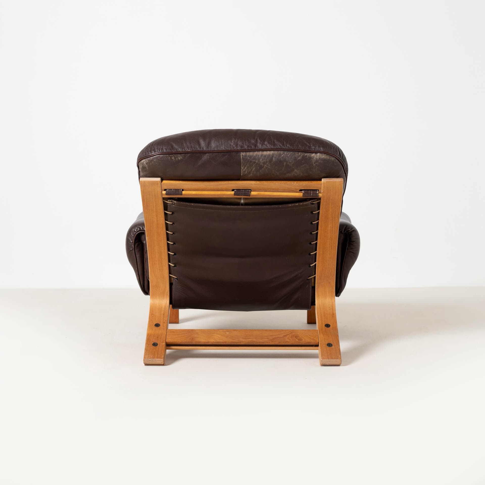 Lounge Chair with Ottoman Ry Wing, brown leather, teak plywood, by E. Solheim, N. Solheim, Norway, 1970s - 300283