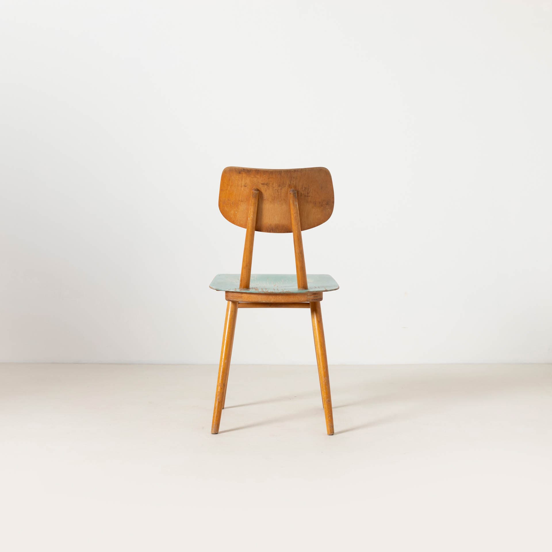 Set of four dining chairs, blue plywood, brown beech, TON, Czechoslovakia, 1960s. - 300316