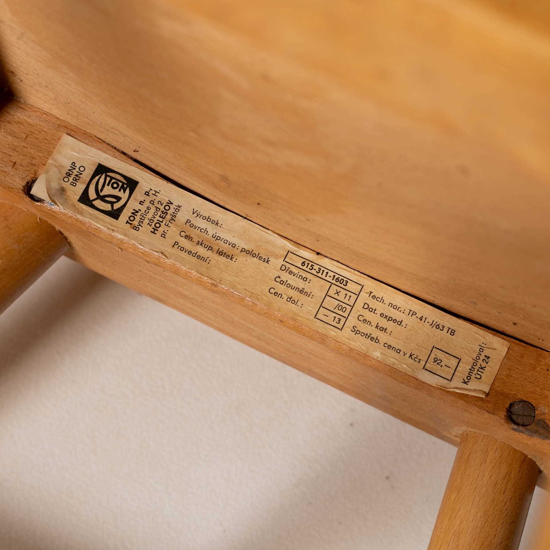 Set of four dining chairs, blue plywood, brown beech, TON, Czechoslovakia, 1960s. - 300317