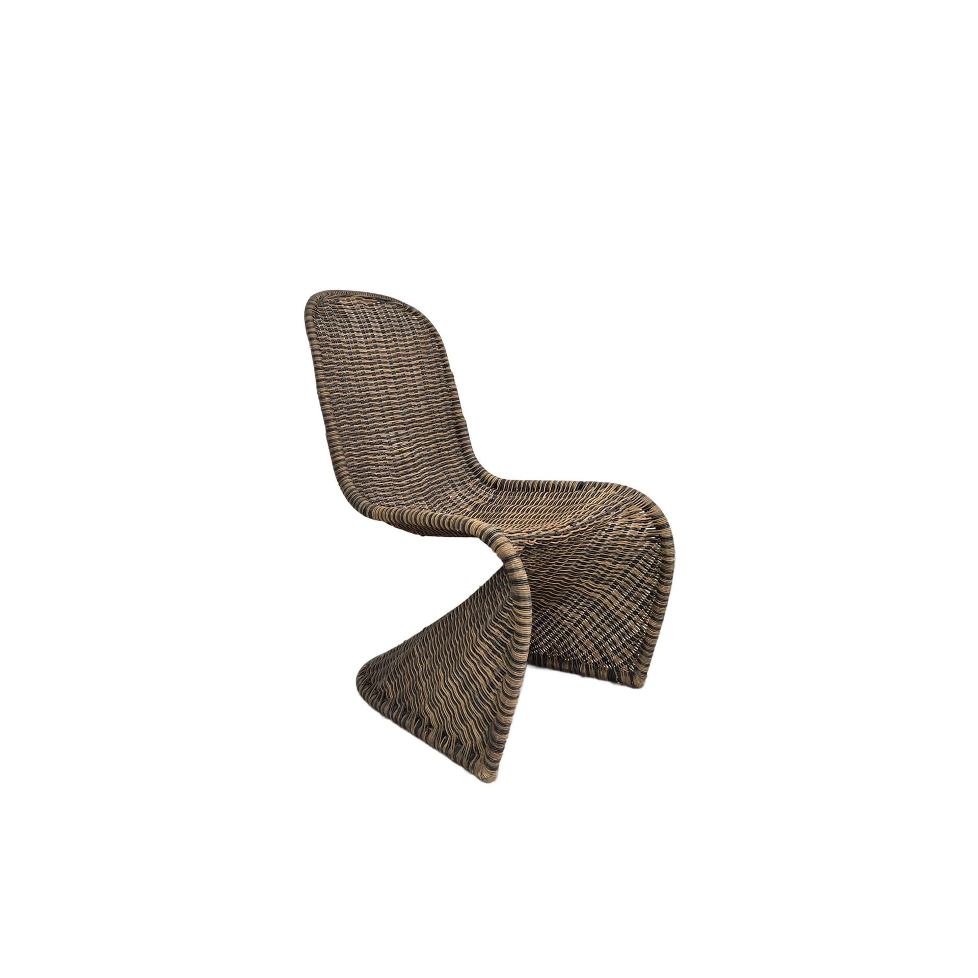 Chair, Verner Panton style, brown multicolor rattan, 1970s.