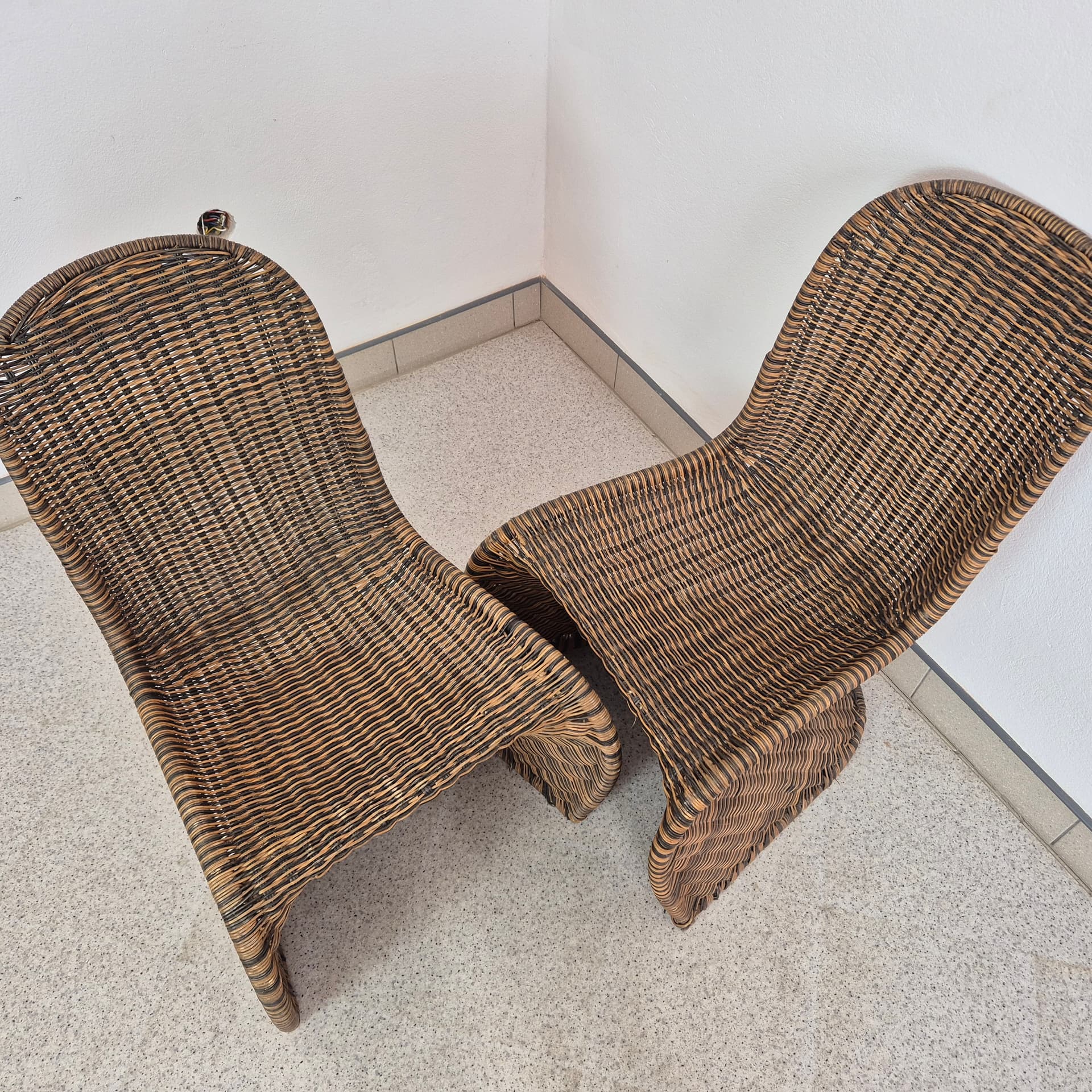 Chair, Verner Panton style, brown multicolor rattan, 1970s. - 300386
