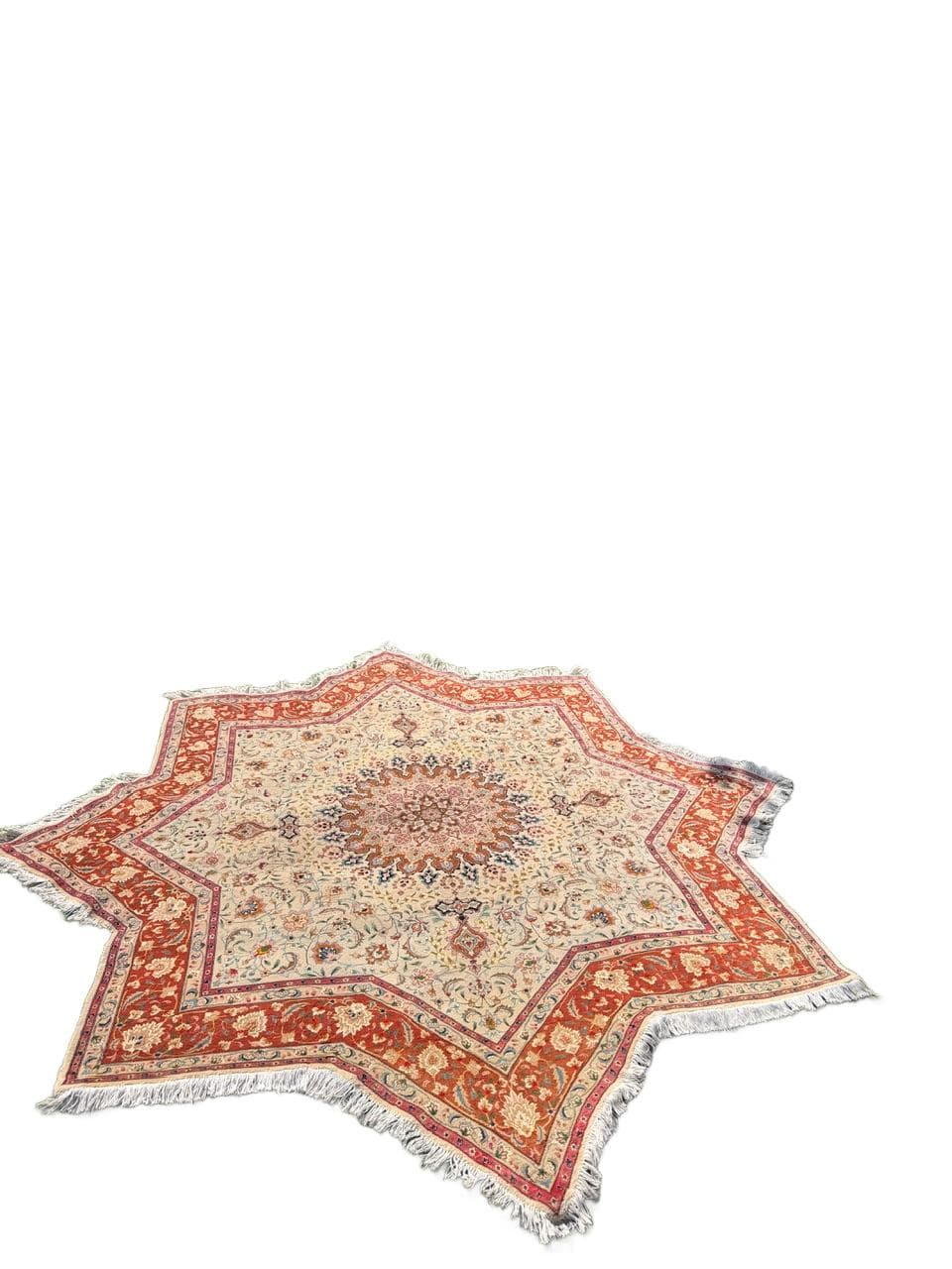 Dywan perski Tabriz, 260x250 cm, beżowy złoty czerwony niebieski zielony, wełna kaszmirowa jedwab, Iran