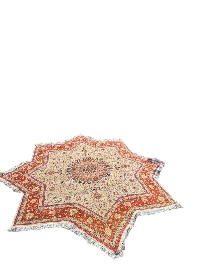 Dywan perski Tabriz, 260x250 cm, beżowy złoty czerwony niebieski zielony, wełna kaszmirowa jedwab, Iran