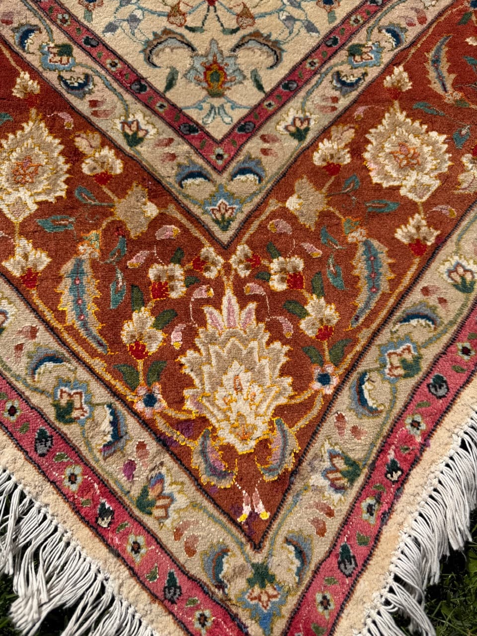 Dywan perski Tabriz, 260x250 cm, beżowy złoty czerwony niebieski zielony, wełna kaszmirowa jedwab, Iran - 300407