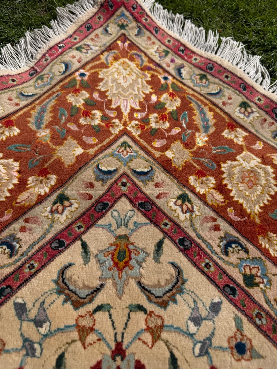 Dywan perski Tabriz, 260x250 cm, beżowy złoty czerwony niebieski zielony, wełna kaszmirowa jedwab, Iran - 300417