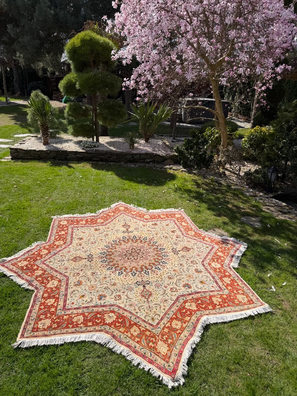 Dywan perski Tabriz, 260x250 cm, beżowy złoty czerwony niebieski zielony, wełna kaszmirowa jedwab, Iran - 300406