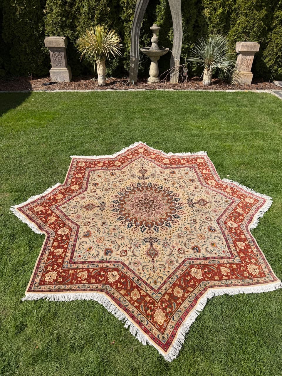 Dywan perski Tabriz, 260x250 cm, beżowy złoty czerwony niebieski zielony, wełna kaszmirowa jedwab, Iran - 300413