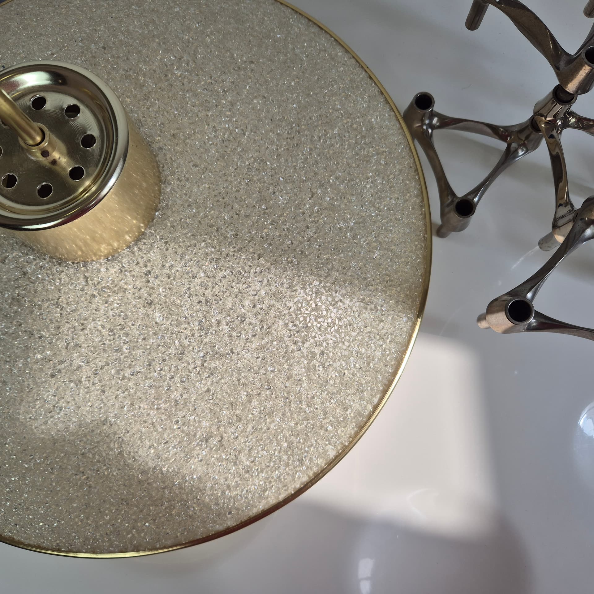 Pendant lamp UFO, white acrylic, gold metal, Germany, 1960s. - 300431