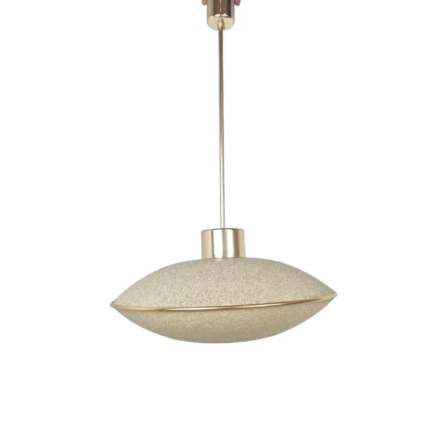 Pendant lamp UFO, white acrylic, gold metal, Germany, 1960s. - DIMENSION