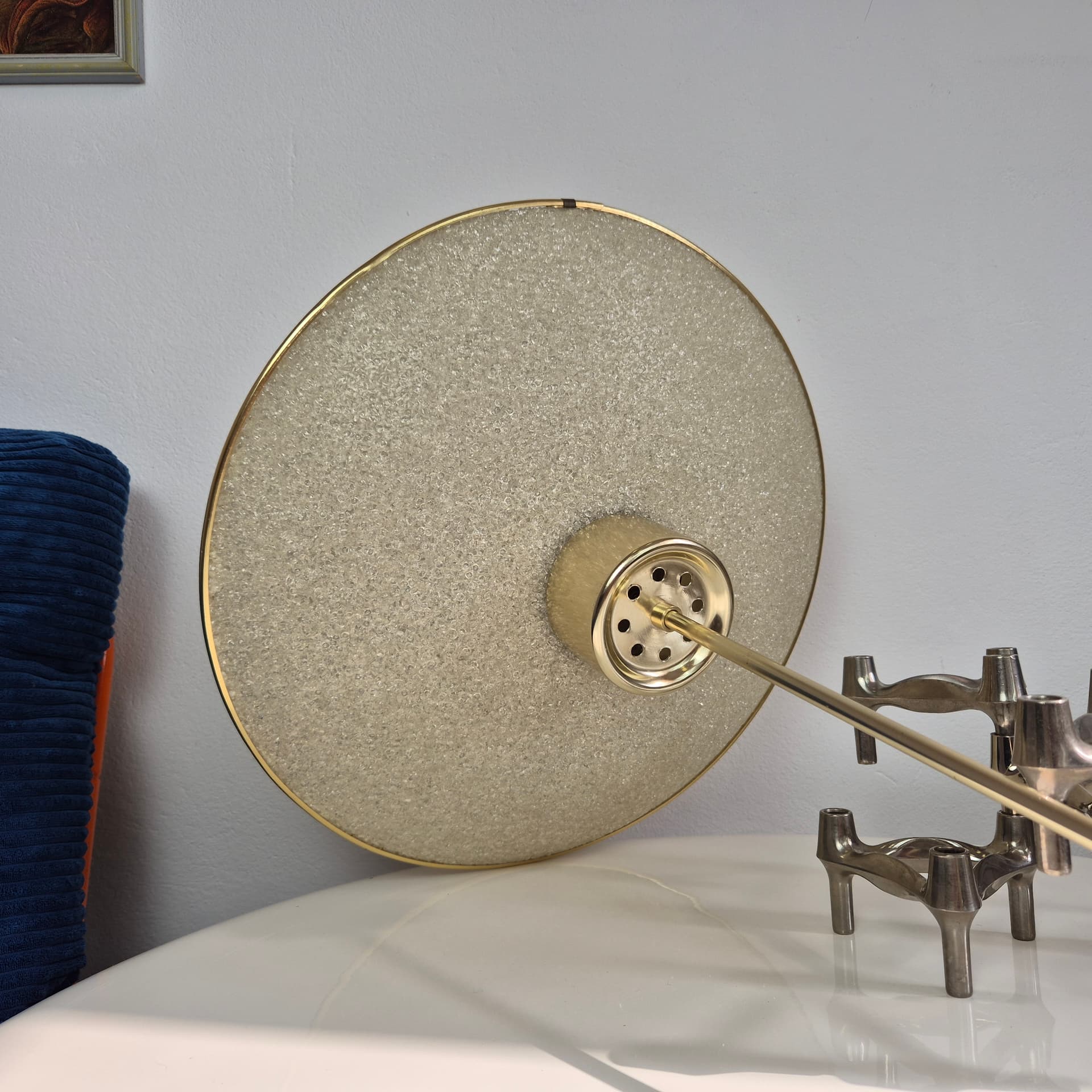 Pendant lamp UFO, white acrylic, gold metal, Germany, 1960s. - 300423