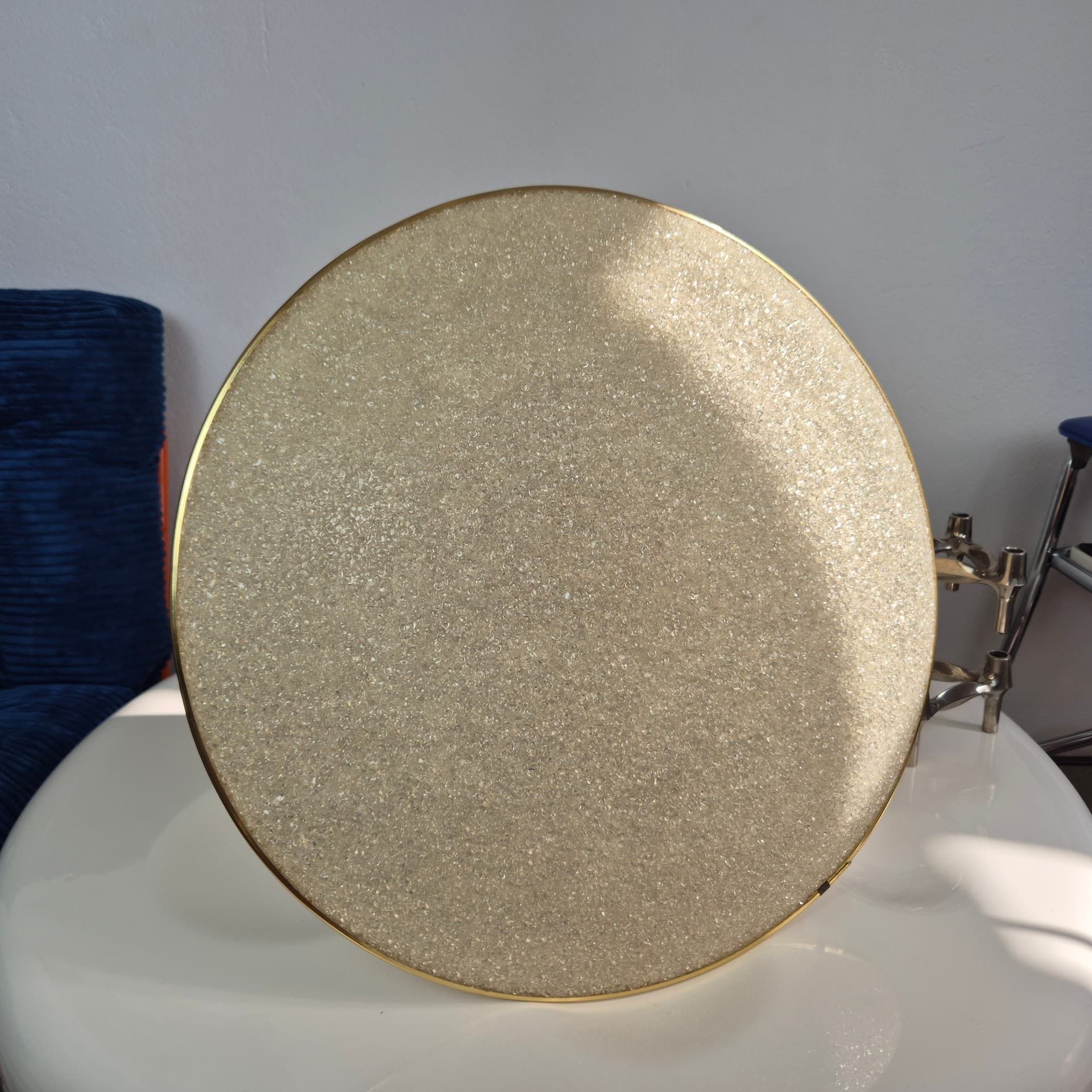 Pendant lamp UFO, white acrylic, gold metal, Germany, 1960s. - 300426