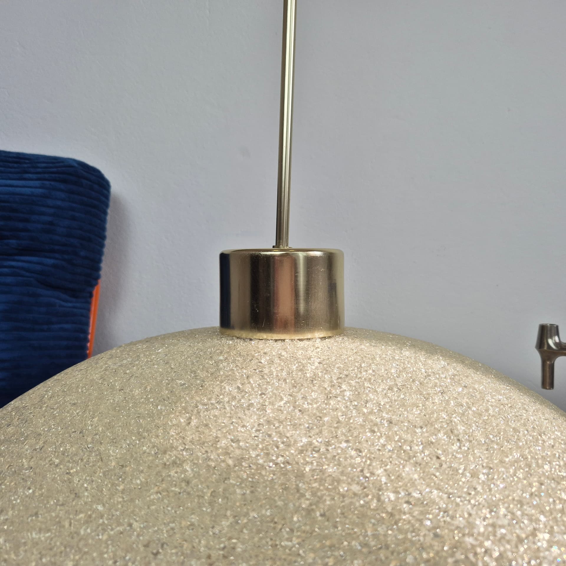 Pendant lamp UFO, white acrylic, gold metal, Germany, 1960s. - 300424