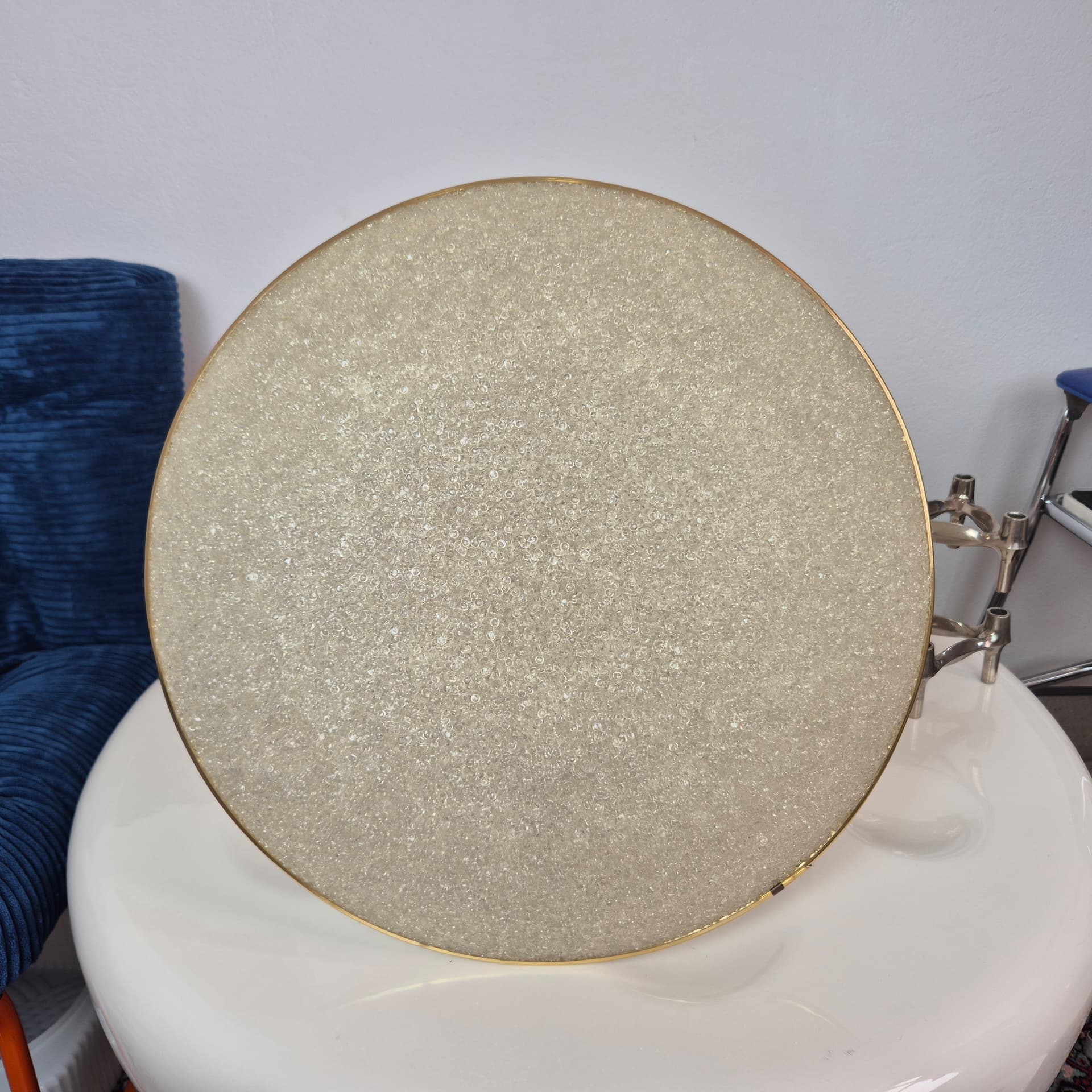 Pendant lamp UFO, white acrylic, gold metal, Germany, 1960s. - 300427