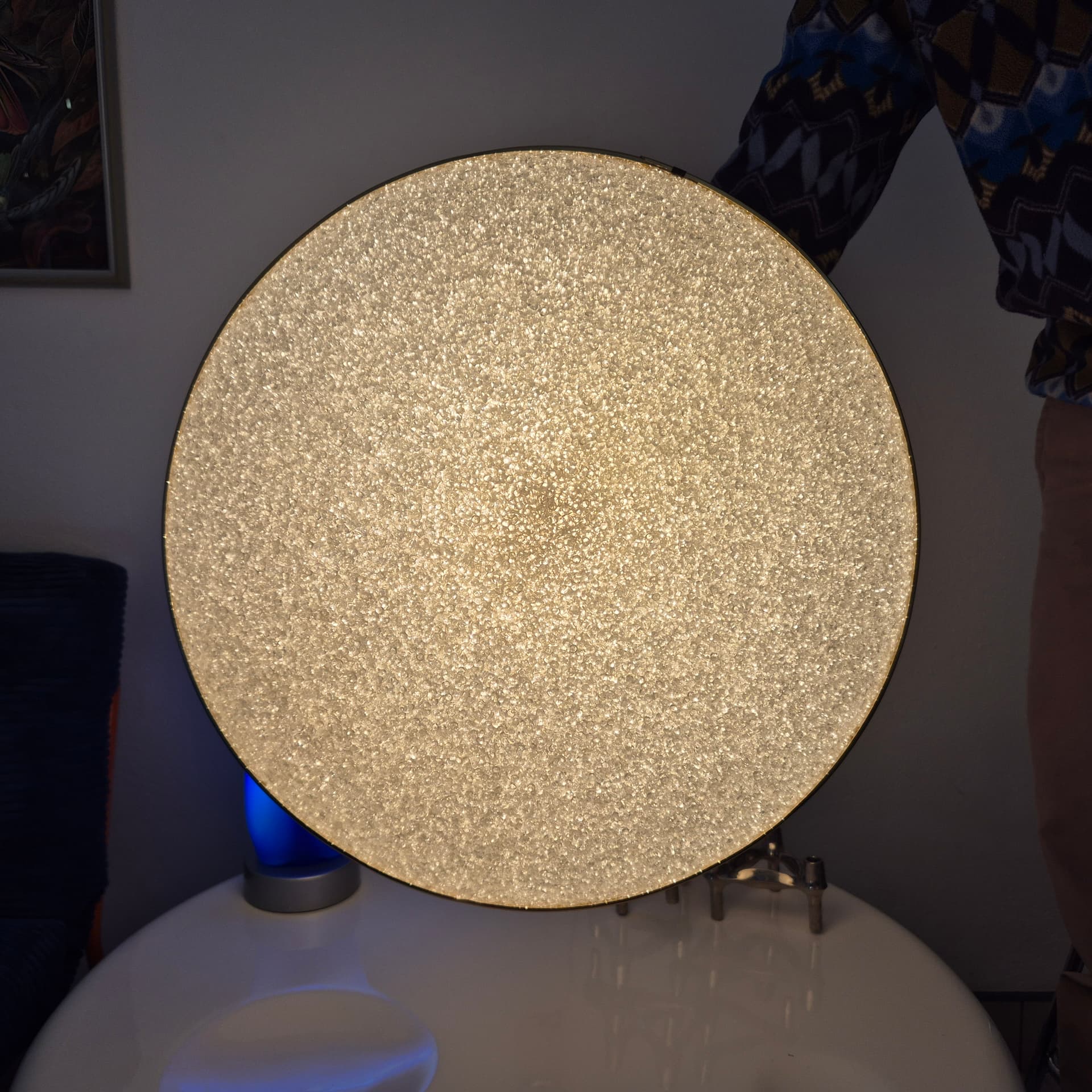 Pendant lamp UFO, white acrylic, gold metal, Germany, 1960s. - 300428