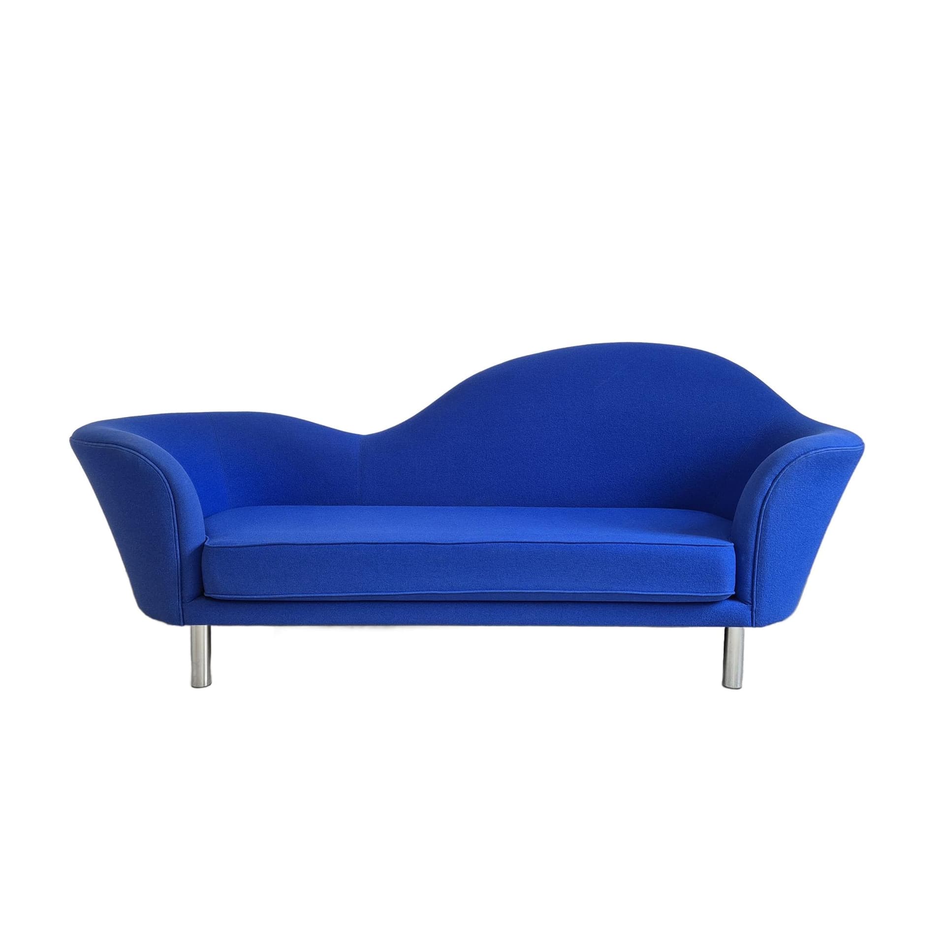 Sofa Grand Piano, blue wool, metal, by G. Olsen, for GUBI, Denmark, 1990s.