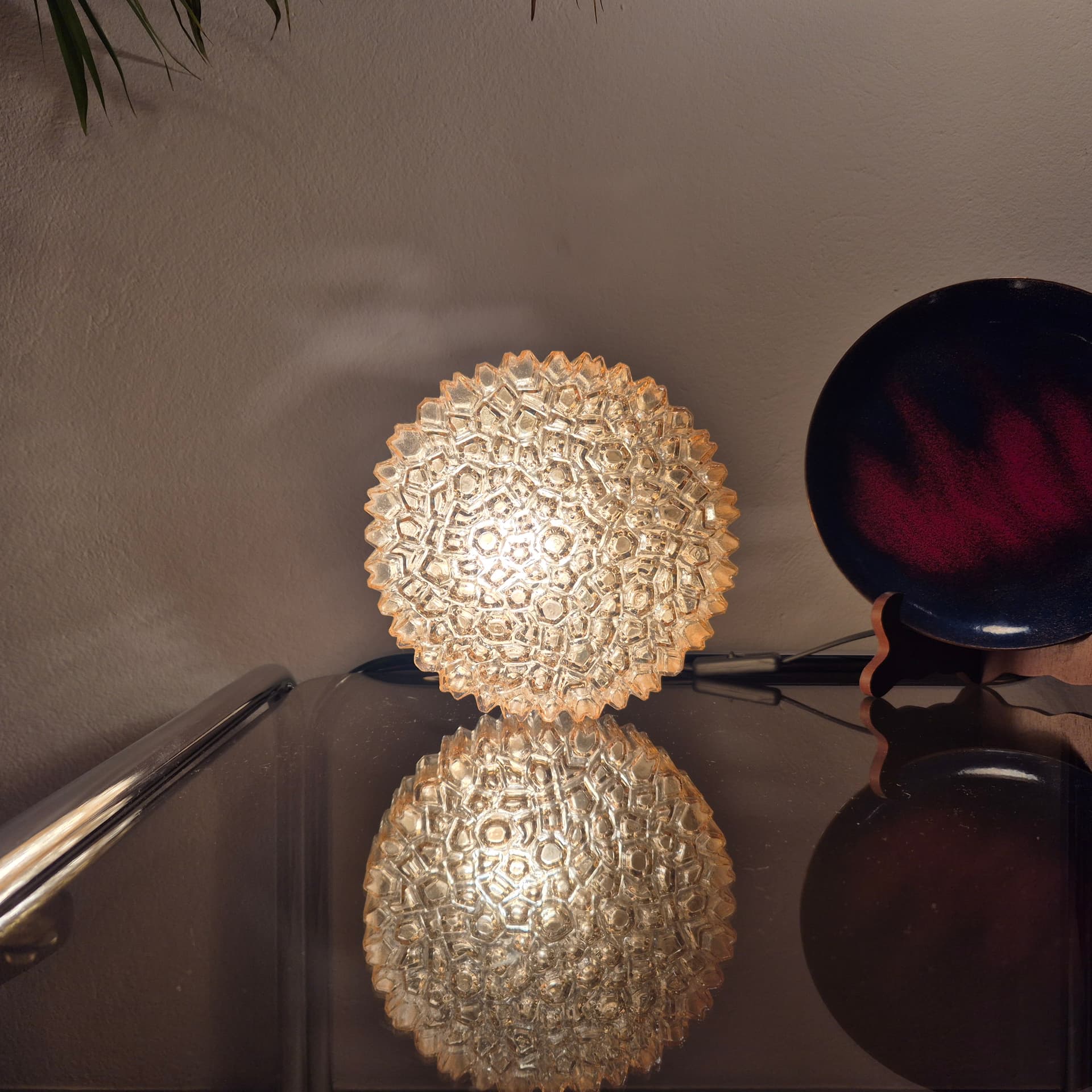 Ceiling lamp, gold glass, brown metal, Limburg, Germany, 1970s. - 300468