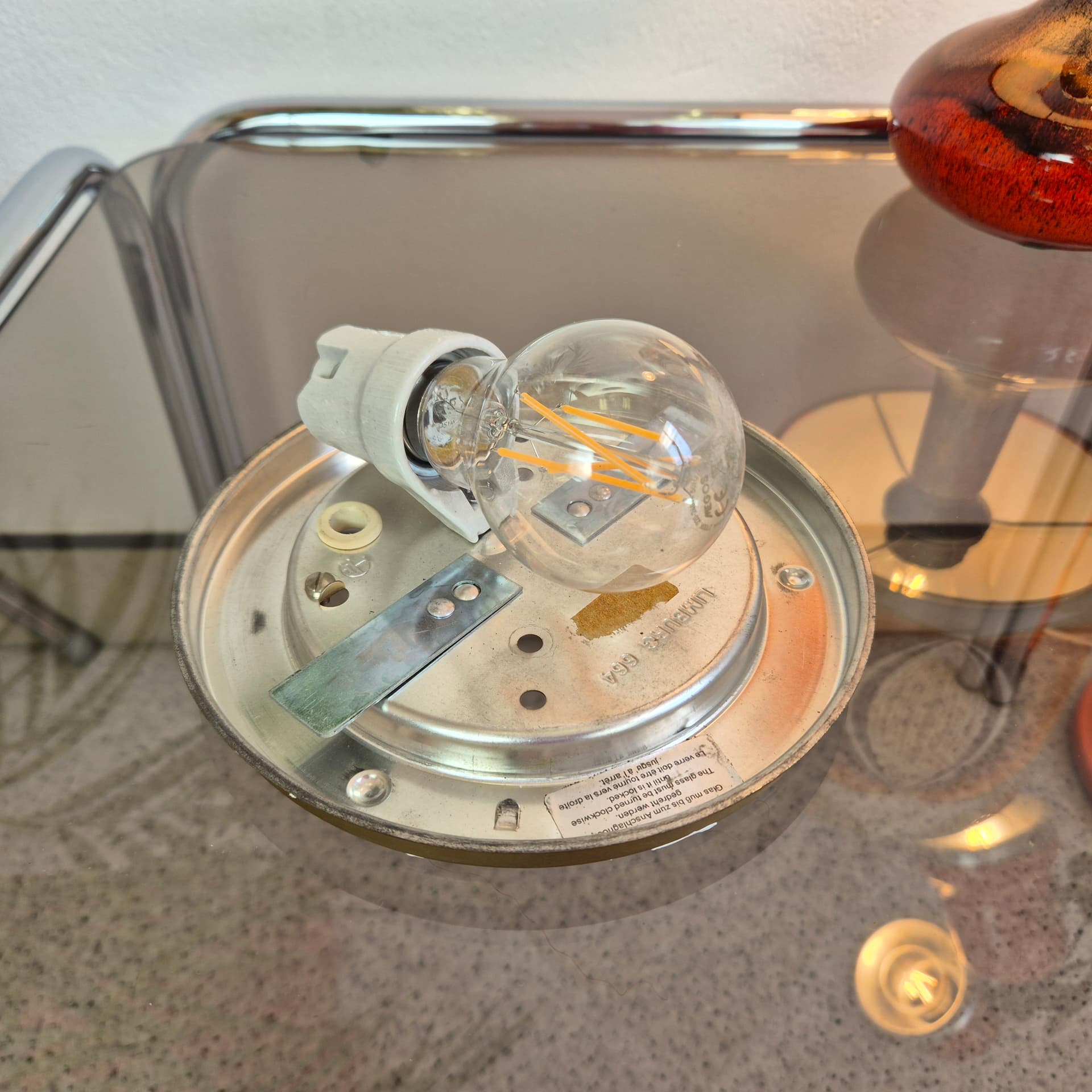 Ceiling lamp, gold glass, brown metal, Limburg, Germany, 1970s. - 300467