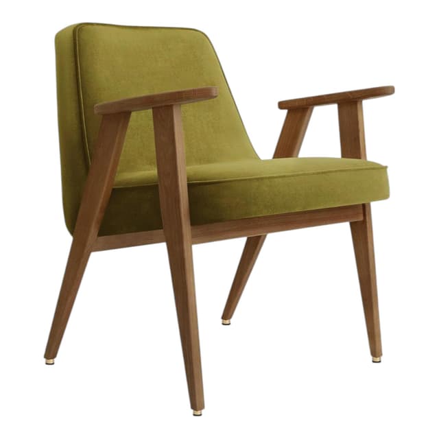 Fotel 366 Velvet Olive, velvet zielony, dąb 03 Dark, proj. J. Chierowski, 366 Concept - WYMIARY