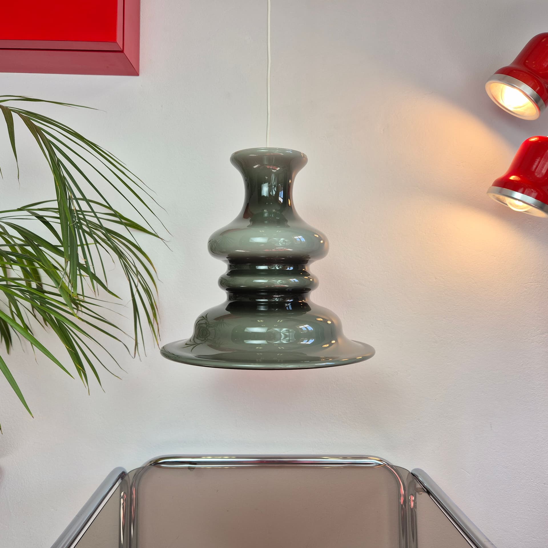 Pendant Lamp Bibliotek, green glass, by S. Werner, for Holmegaard, Denmark, 1970s. - 300478