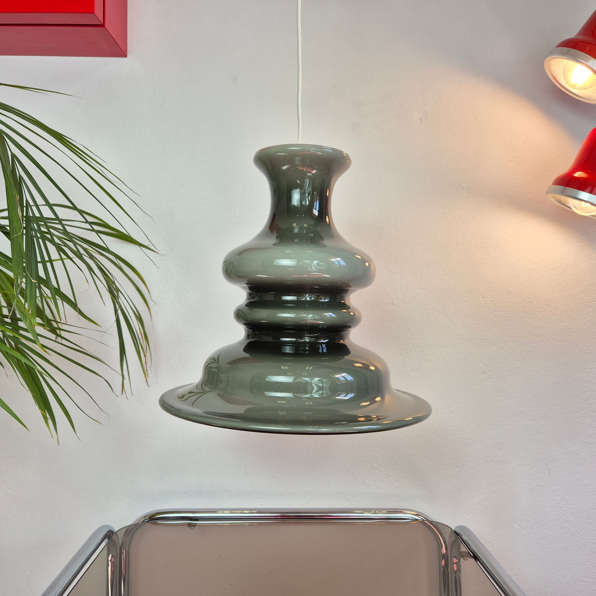 Pendant Lamp Bibliotek, green glass, by S. Werner, for Holmegaard, Denmark, 1970s. - 300479