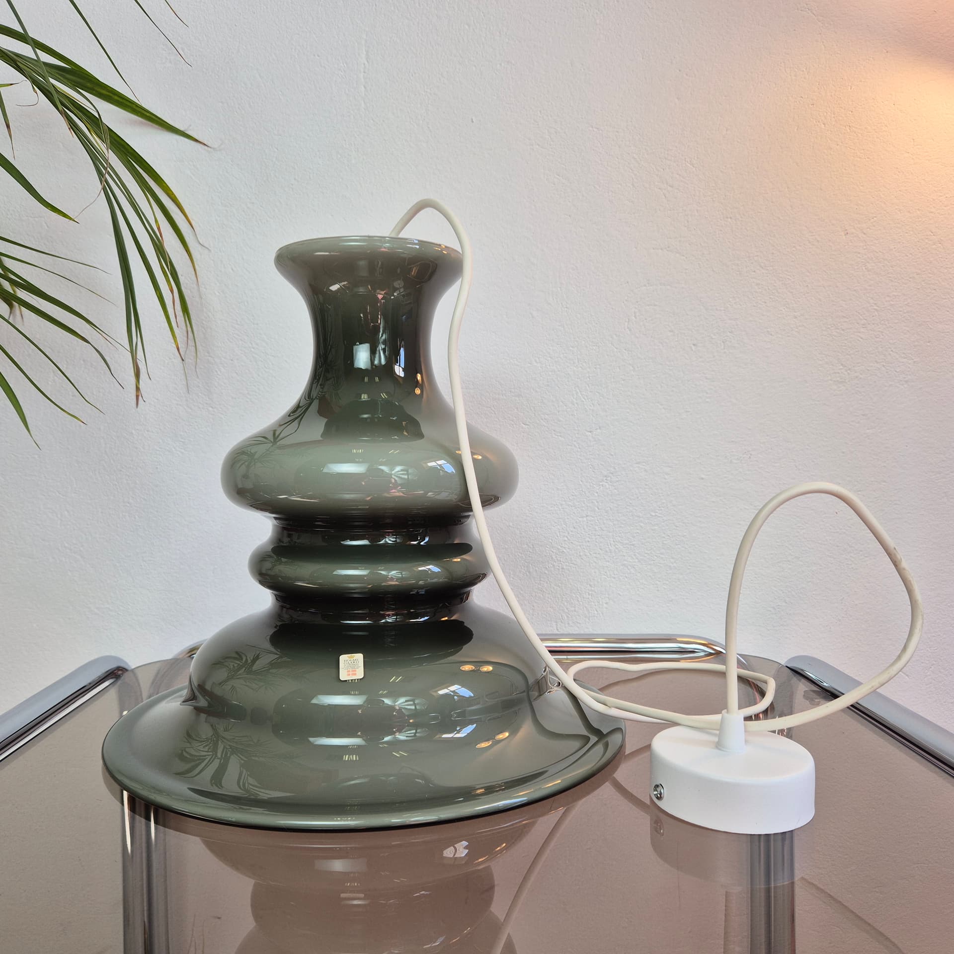 Pendant Lamp Bibliotek, green glass, by S. Werner, for Holmegaard, Denmark, 1970s. - 300481