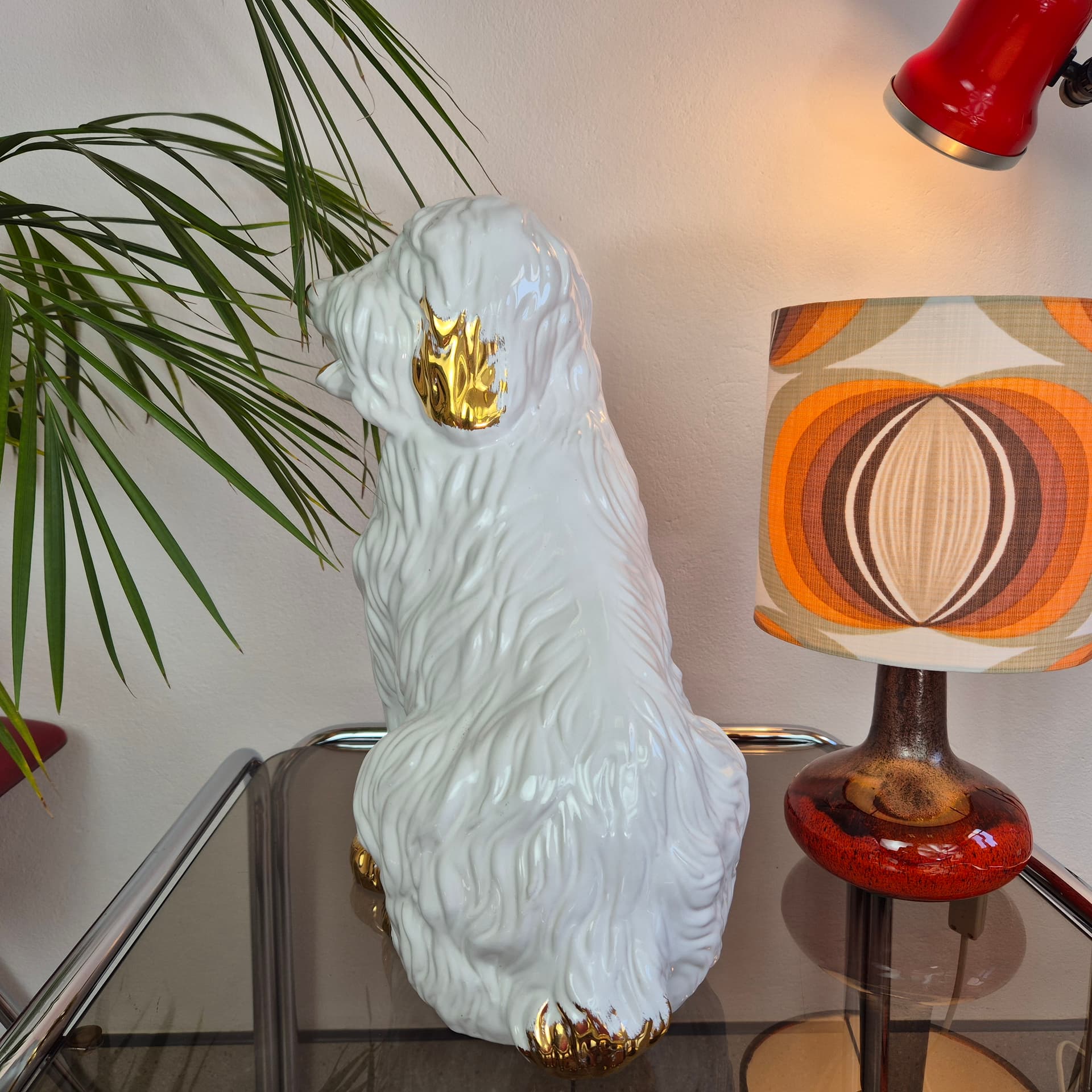 Figura psa, biel i złoto, ceramika, Włochy, lata 70. - 300496