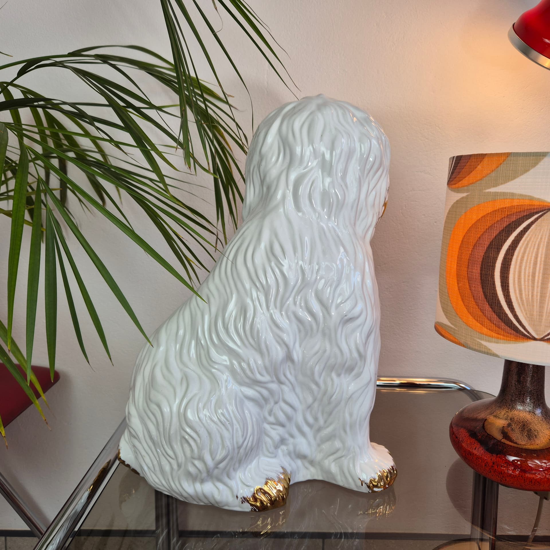 Figura psa, biel i złoto, ceramika, Włochy, lata 70. - 300494
