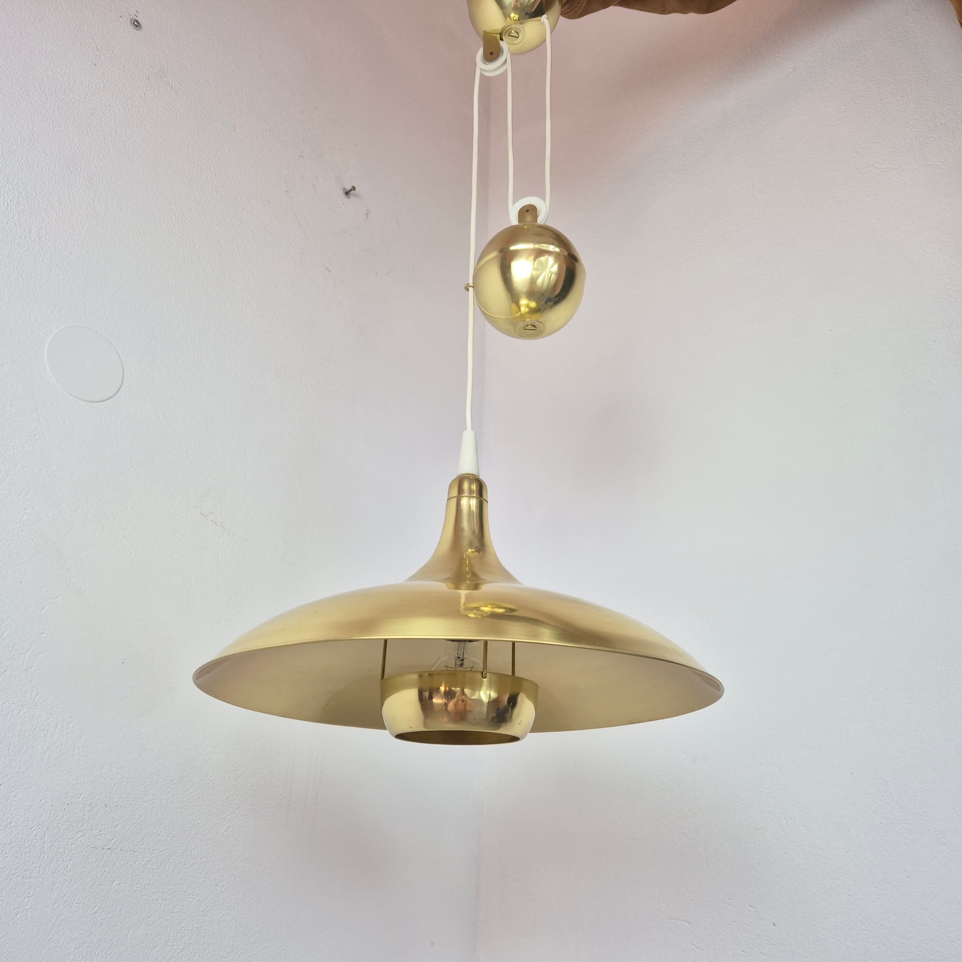 Pendant lamp, F. Shultz style, gold brass, Poland, 1970s. - 300499