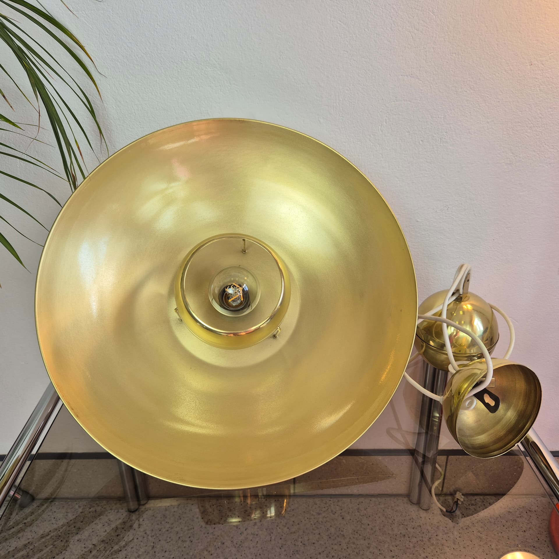 Pendant lamp, F. Shultz style, gold brass, Poland, 1970s. - 300502