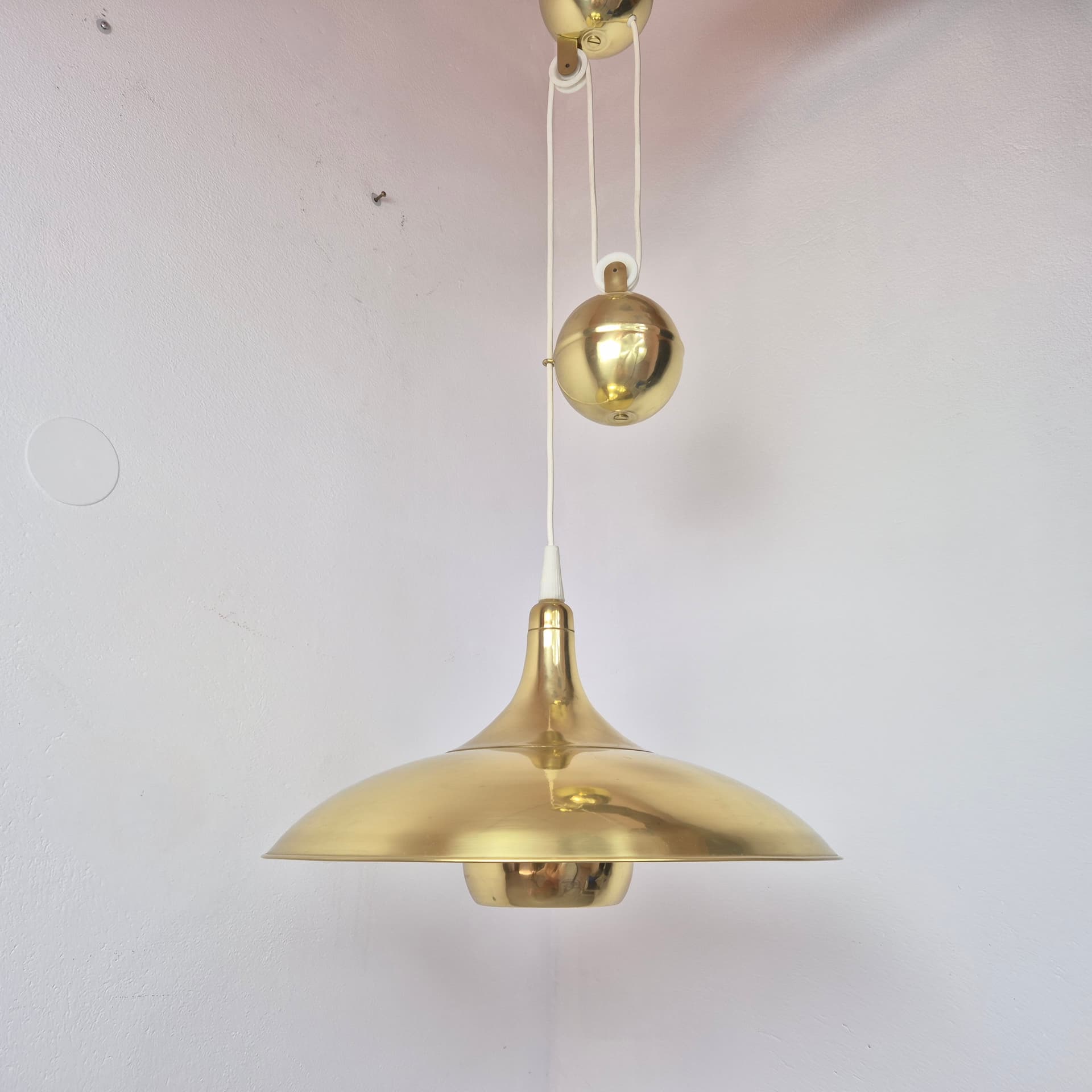 Pendant lamp, F. Shultz style, gold brass, Poland, 1970s. - 300498