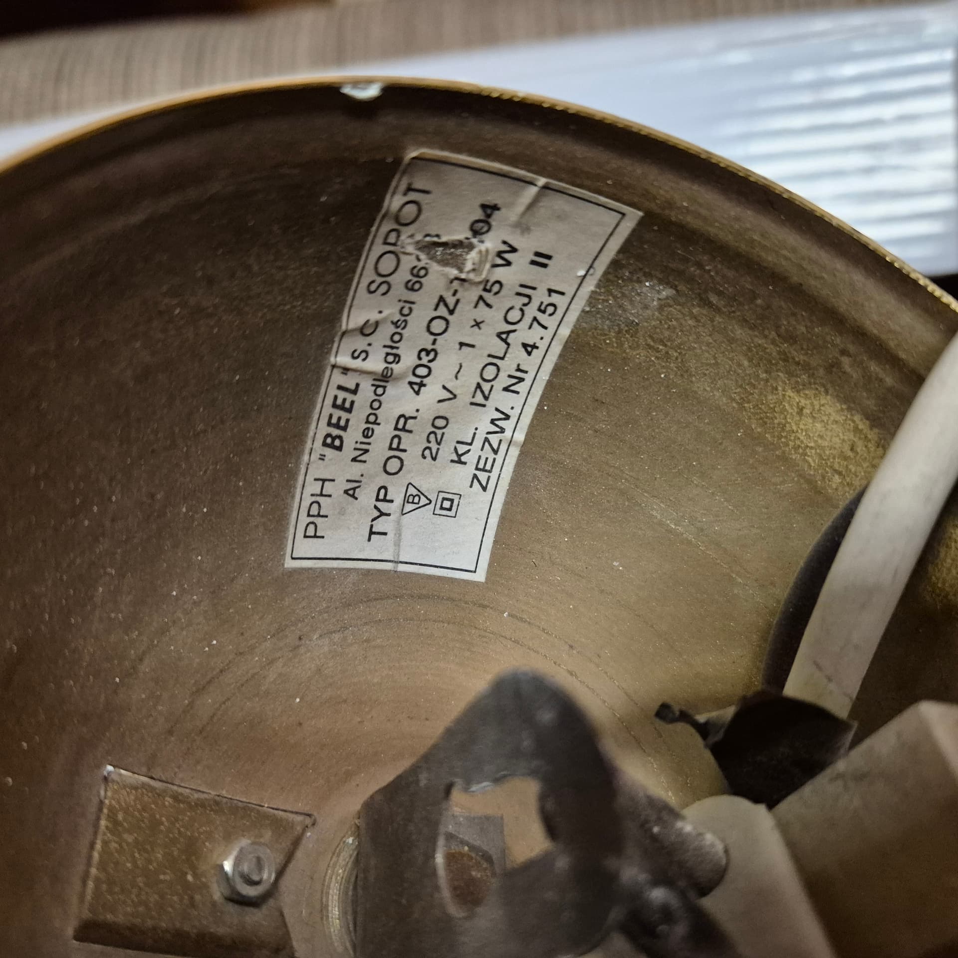 Pendant lamp, F. Shultz style, gold brass, Poland, 1970s. - 300505