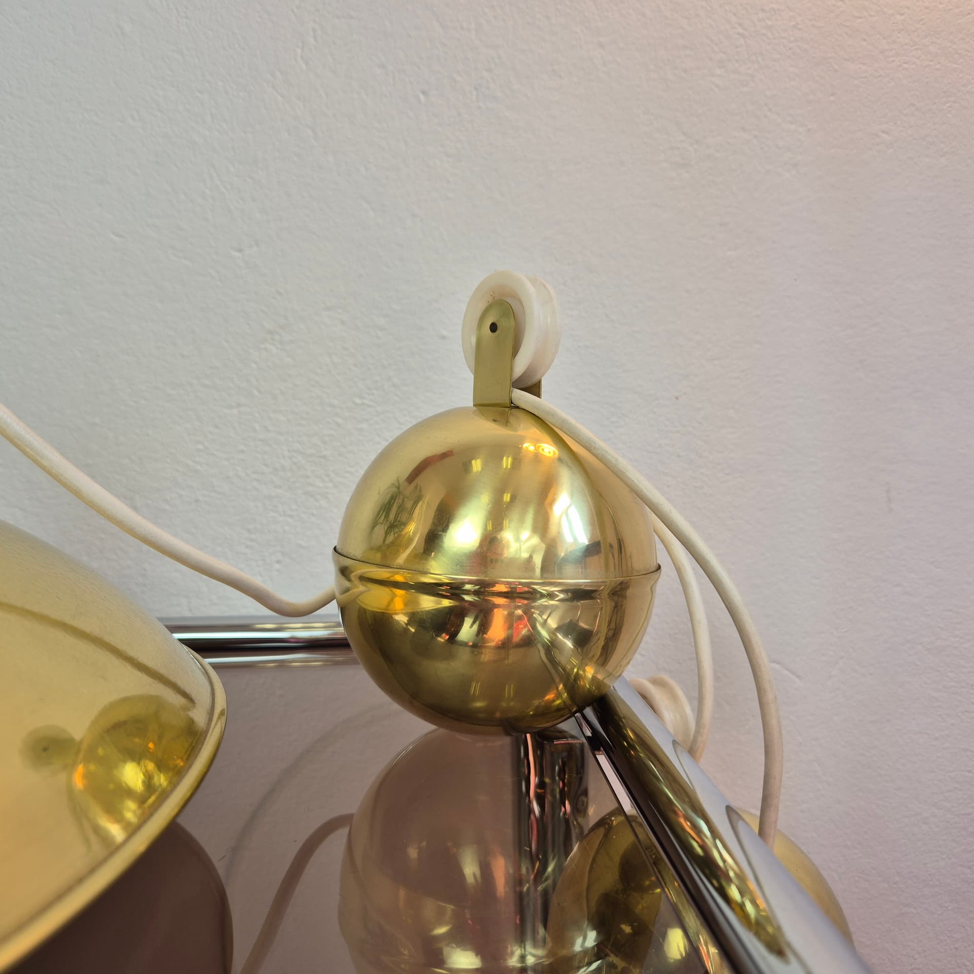 Pendant lamp, F. Shultz style, gold brass, Poland, 1970s. - 300501