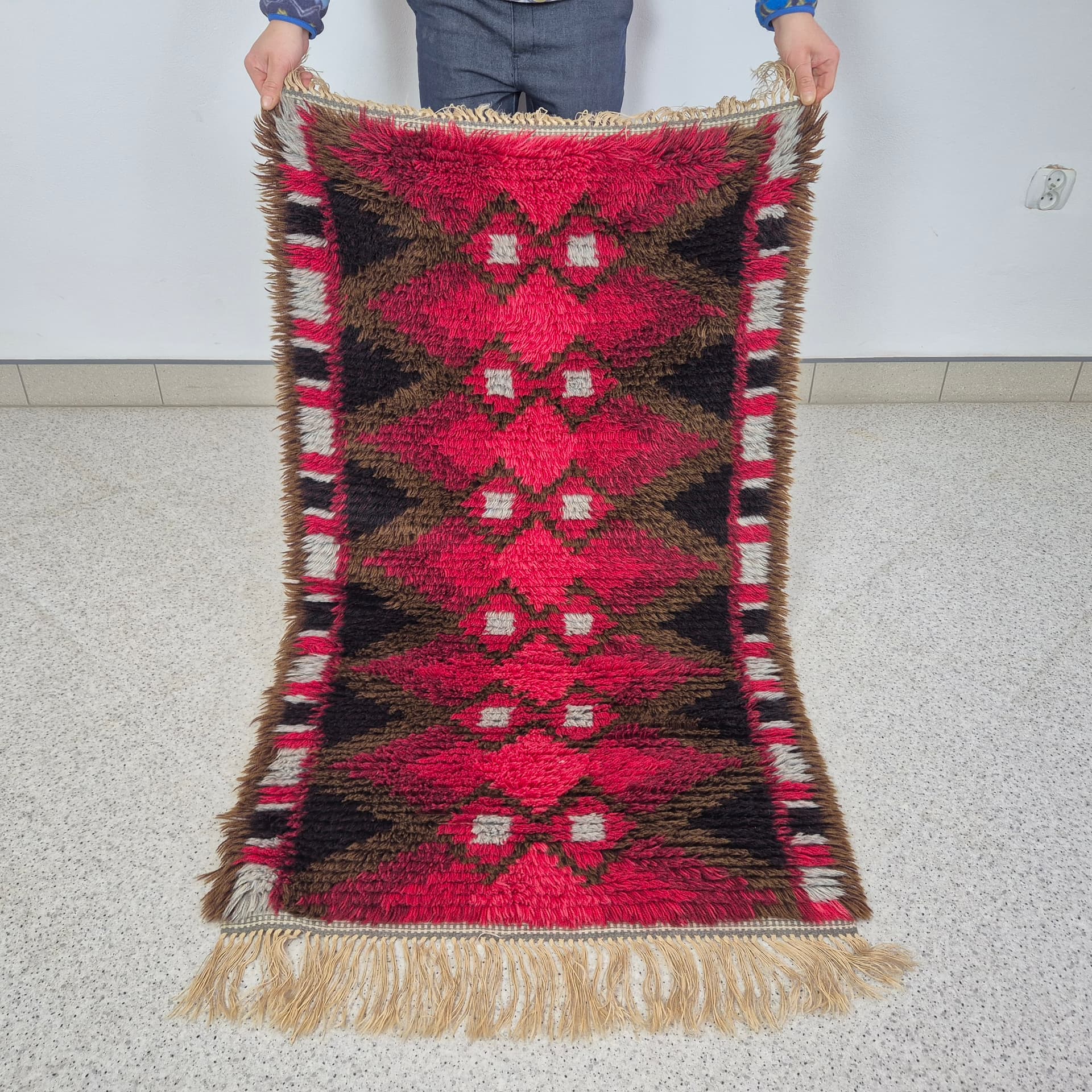 Dywan Röda havet 130x80 cm, wełna czerwona, Szwecja, lata 60. - 300512
