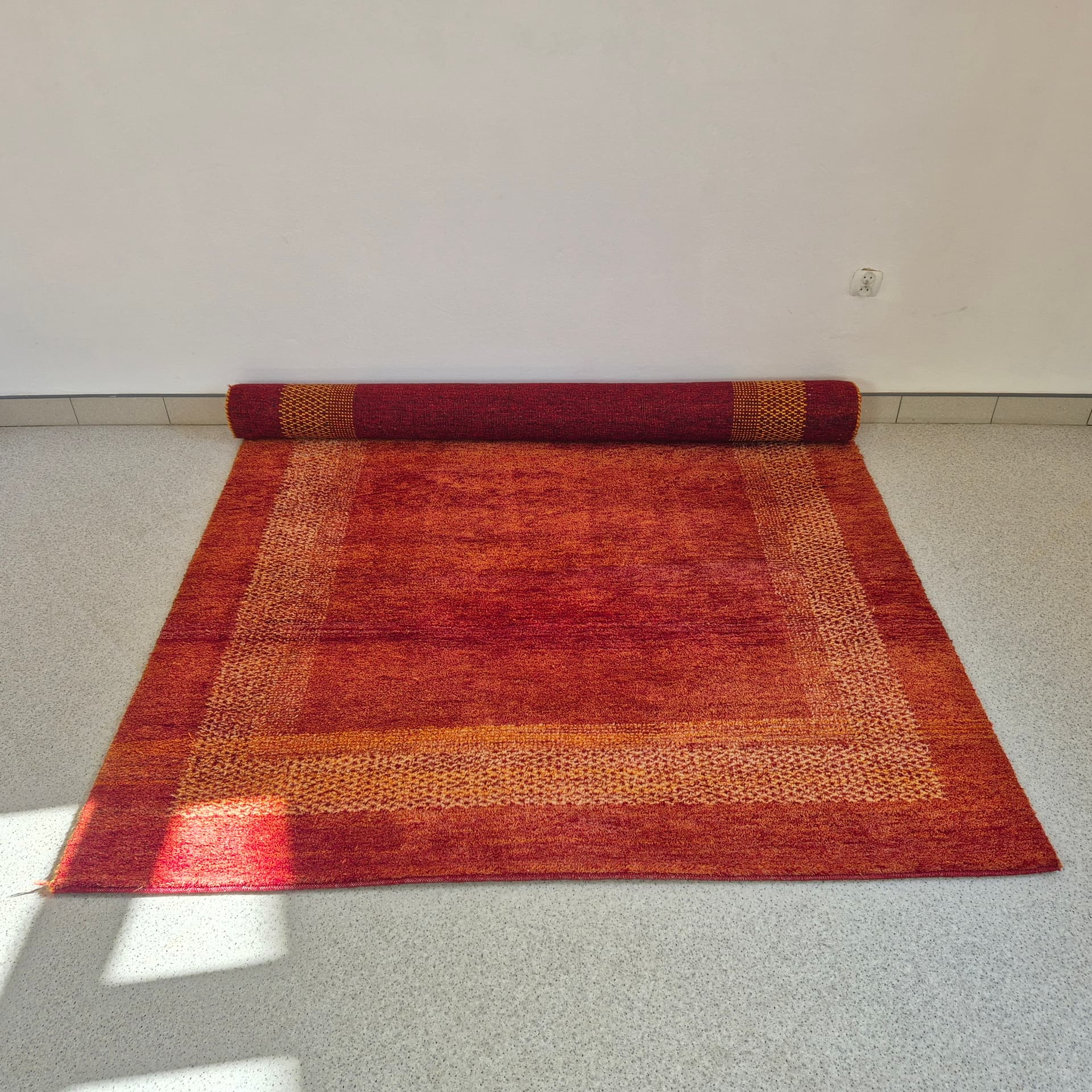 Dywan Gabbeh 305x205 cm, czerwony pomarańczowy złoty, wełna, Iran, lata 60. - 300545