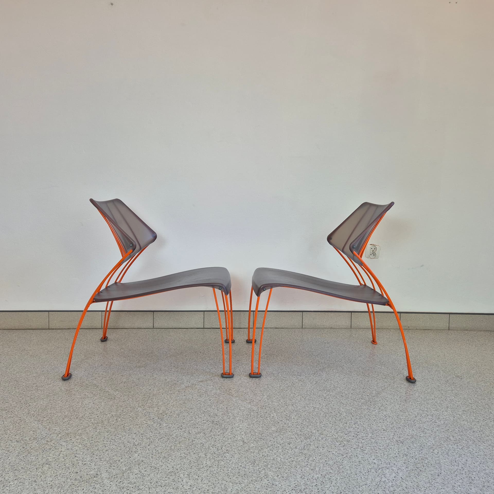 Chair Hasslo, transparent grey plastic, orange metal, by M. Mulder, Ikea, Sweden, 1990s. - 300598