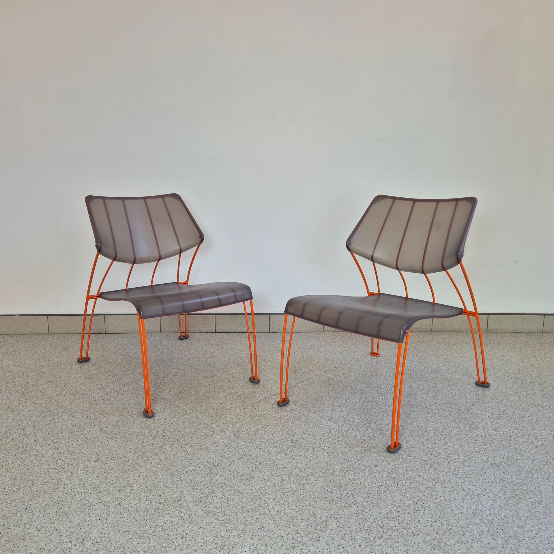 Chair Hasslo, transparent grey plastic, orange metal, by M. Mulder, Ikea, Sweden, 1990s. - 300591