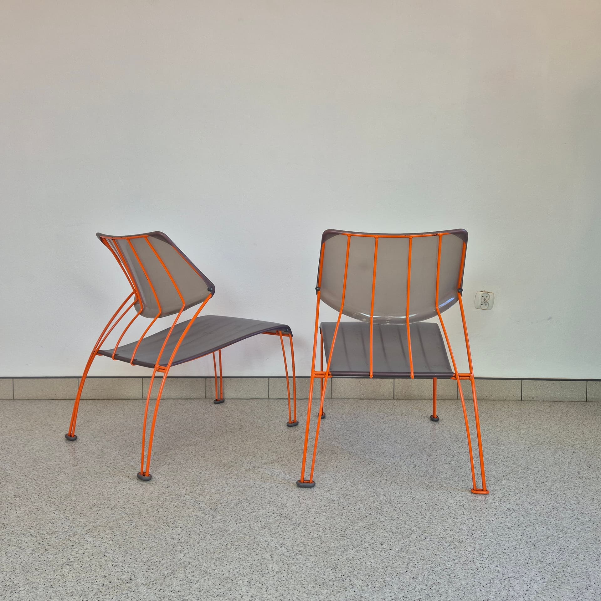 Chair Hasslo, transparent grey plastic, orange metal, by M. Mulder, Ikea, Sweden, 1990s. - 300595
