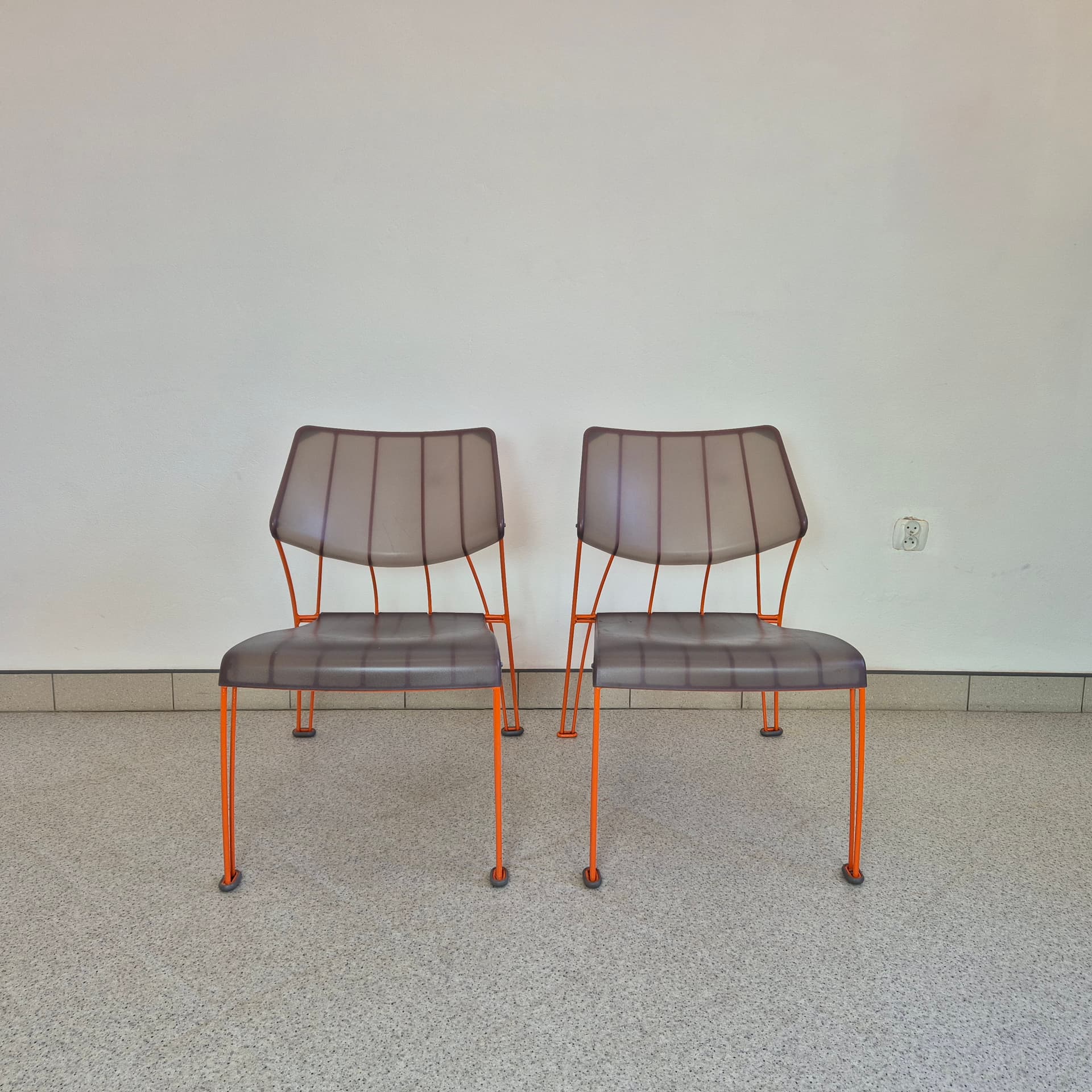 Chair Hasslo, transparent grey plastic, orange metal, by M. Mulder, Ikea, Sweden, 1990s. - 300596