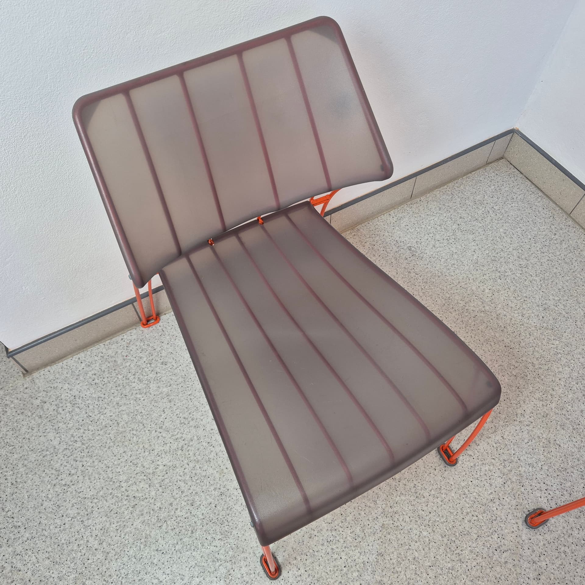 Chair Hasslo, transparent grey plastic, orange metal, by M. Mulder, Ikea, Sweden, 1990s. - 300594
