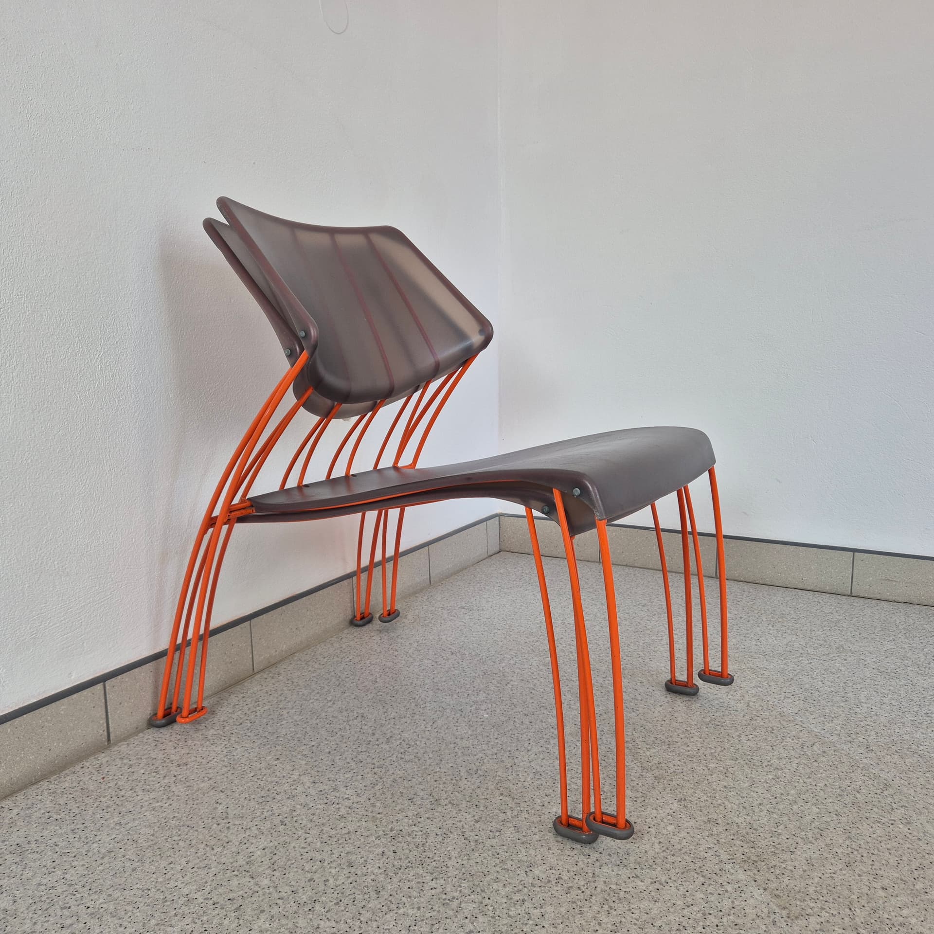 Chair Hasslo, transparent grey plastic, orange metal, by M. Mulder, Ikea, Sweden, 1990s. - 300600