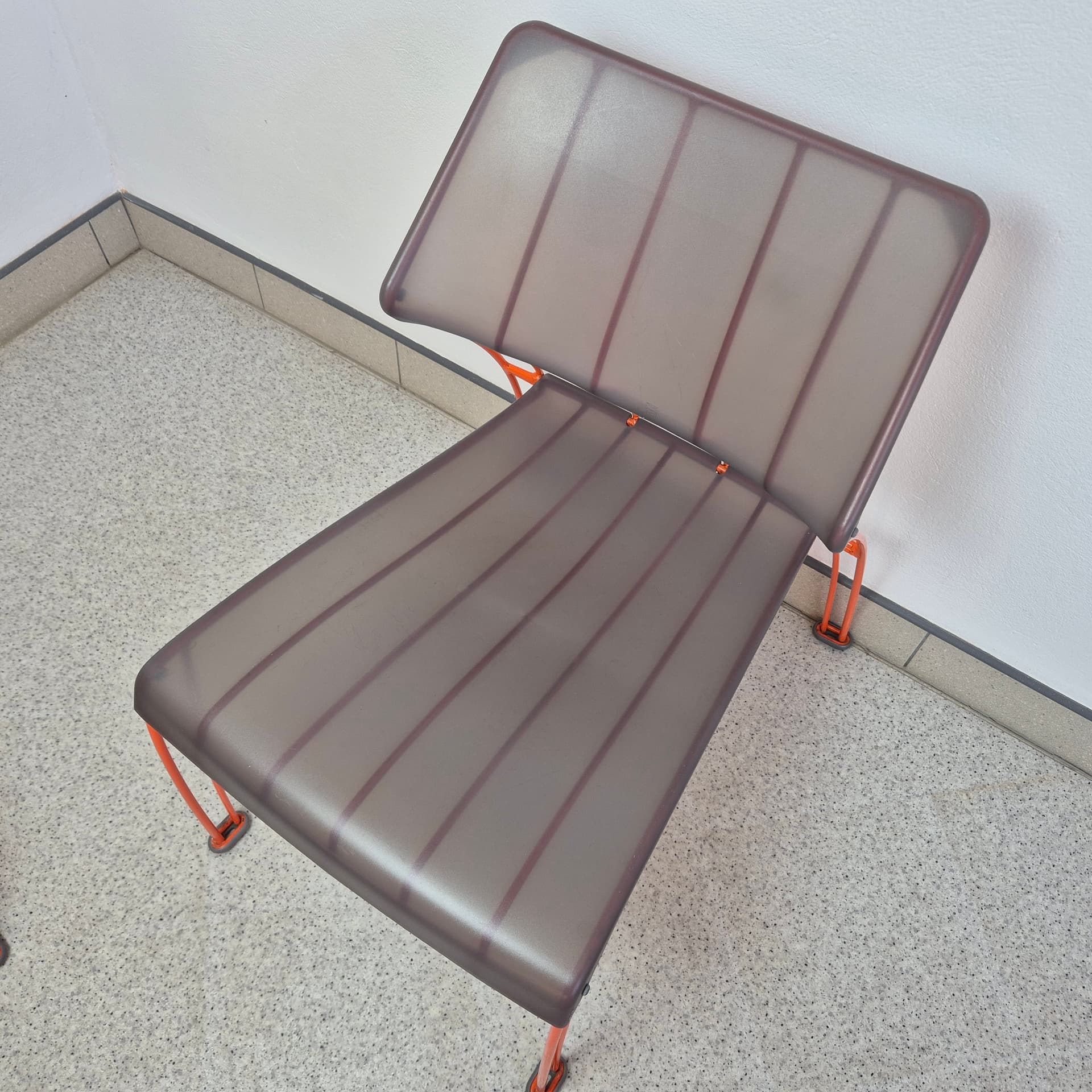 Chair Hasslo, transparent grey plastic, orange metal, by M. Mulder, Ikea, Sweden, 1990s. - 300601